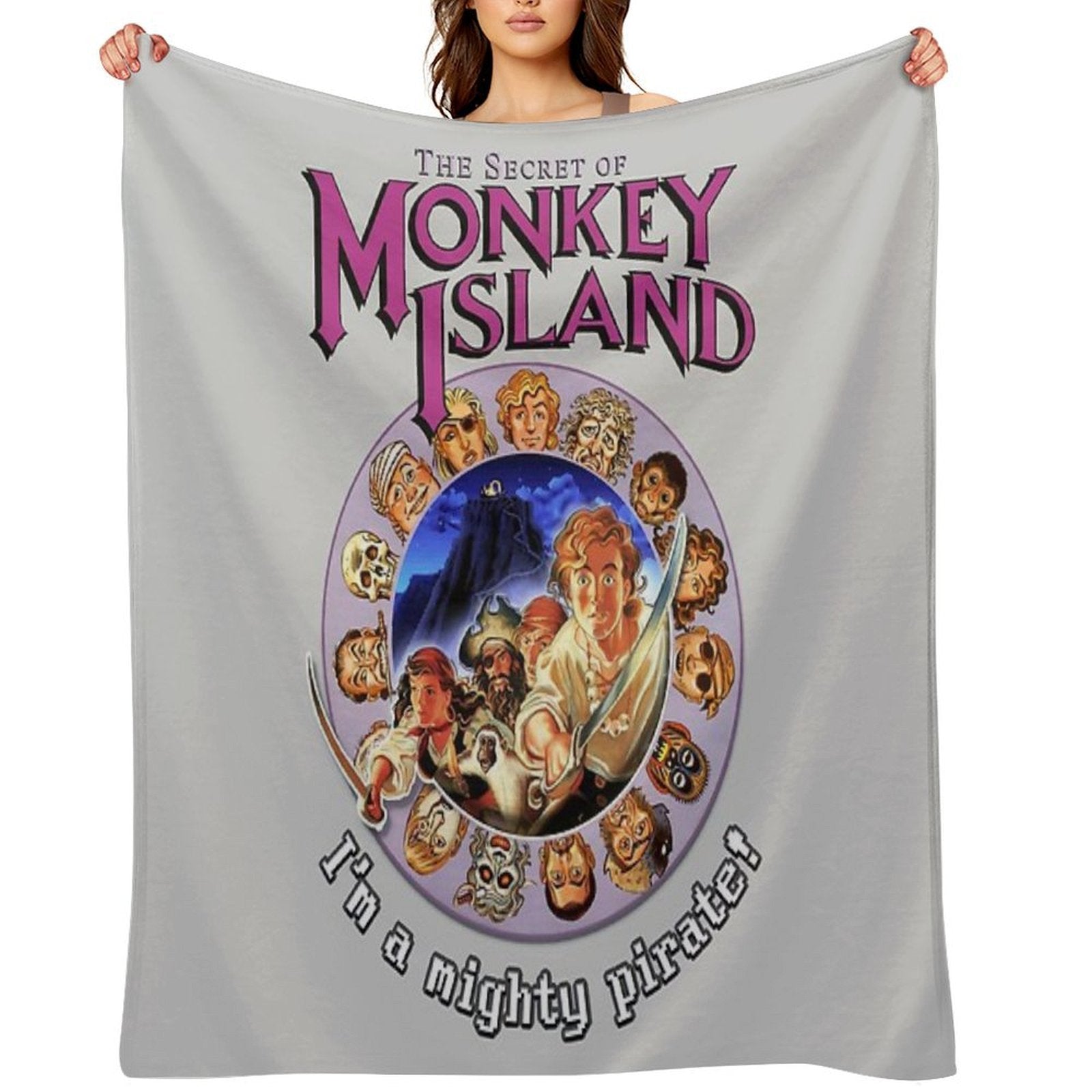 Secret of Monkey Island - I'M A MIGHTY PIRATE! Classic MS-DOS Point And Click Graphic Adventure Game! Wrinkle-free Throw Blanket