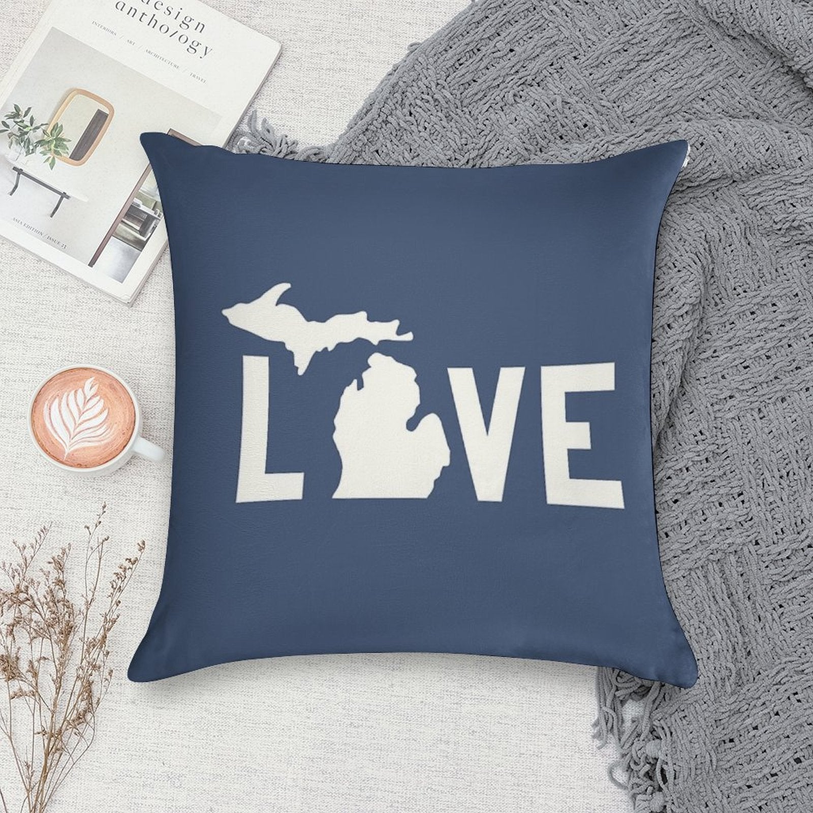 Michigan Love - All White Soft Fade-Resistant Throw Pillow