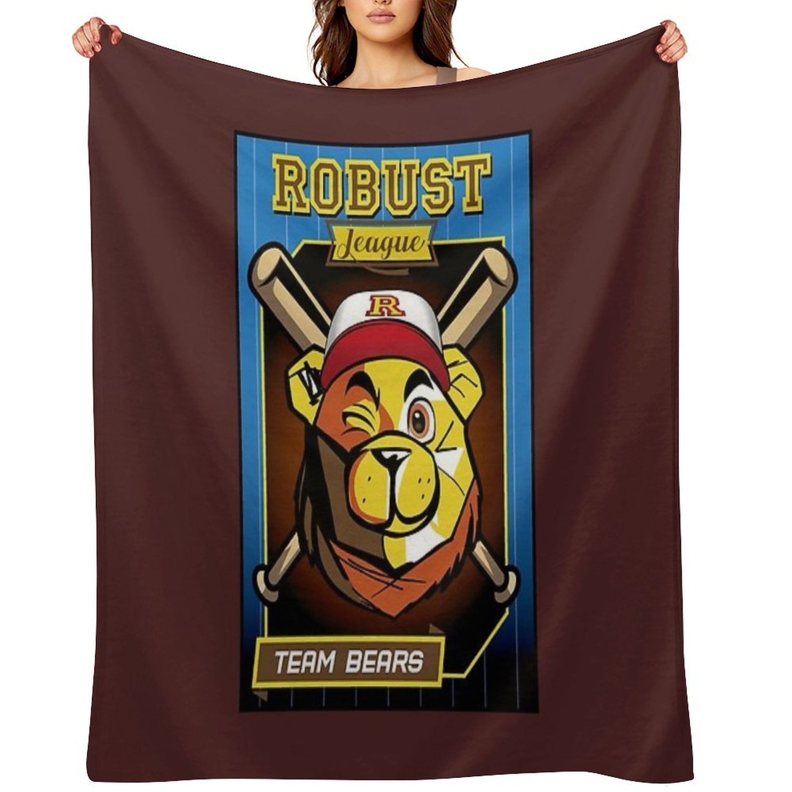 ROBUST BEAR BASEBALL CARD BEARS Machine-washable Throw Blanket