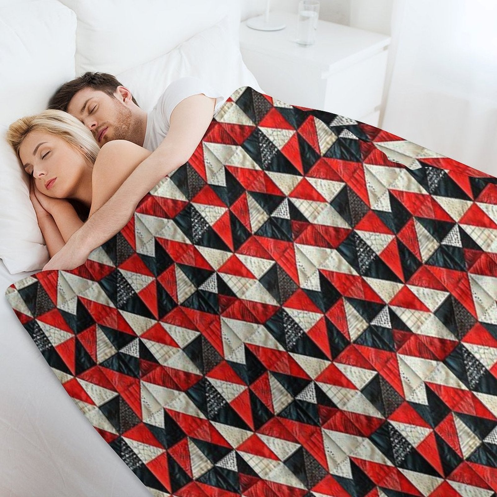 Lazy Patchwork in Red And Black Tones Travel-friendly Throw Blanket