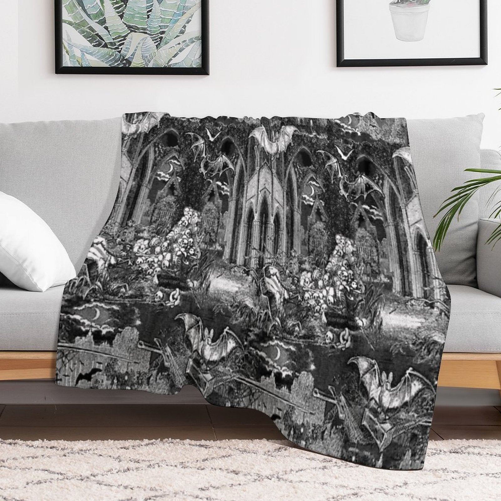 Dark Gothic Vampires Crypt Graves Bats Skulls Pattern by Moose Disco Comfort Throw Blanket