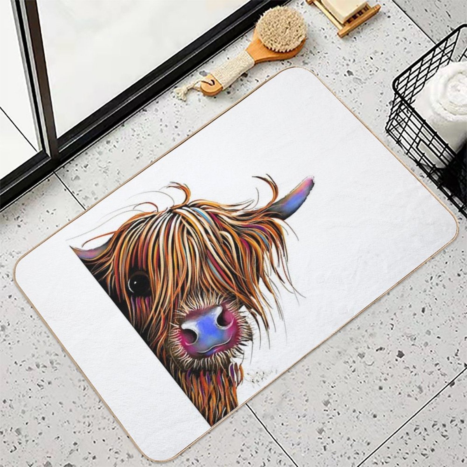HiGHLaND CoW PRiNT SCoTTiSH ' SuGaR LuMP ' BY SHiRLeY MacARTHuR  Anti-Trip Bath Mat