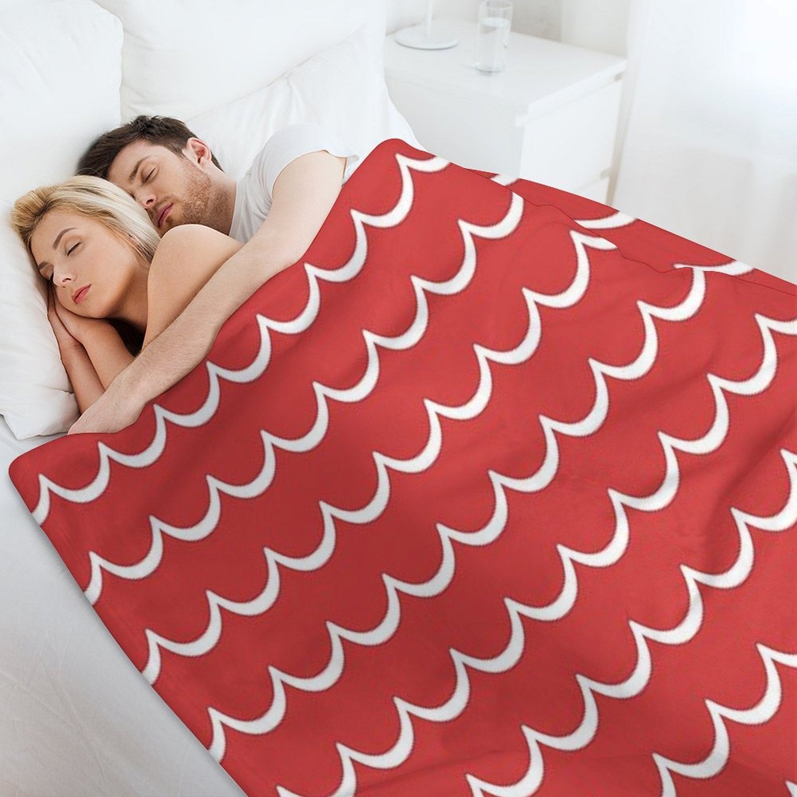 Red And White Coastal Wave Pattern Anti-pilling Throw Blanket