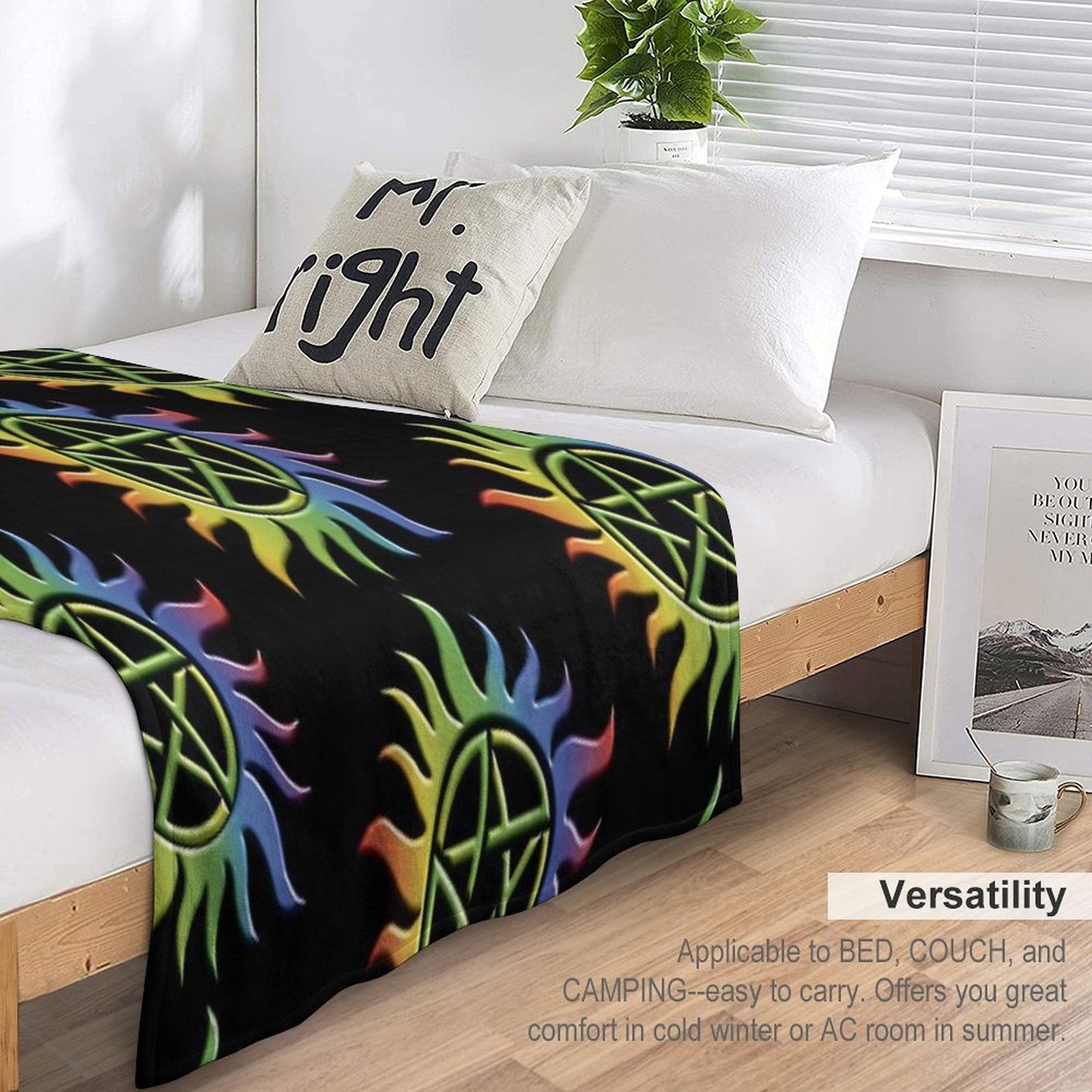 Rainbow Anti Possession Tattoo Travel-friendly Throw Blanket