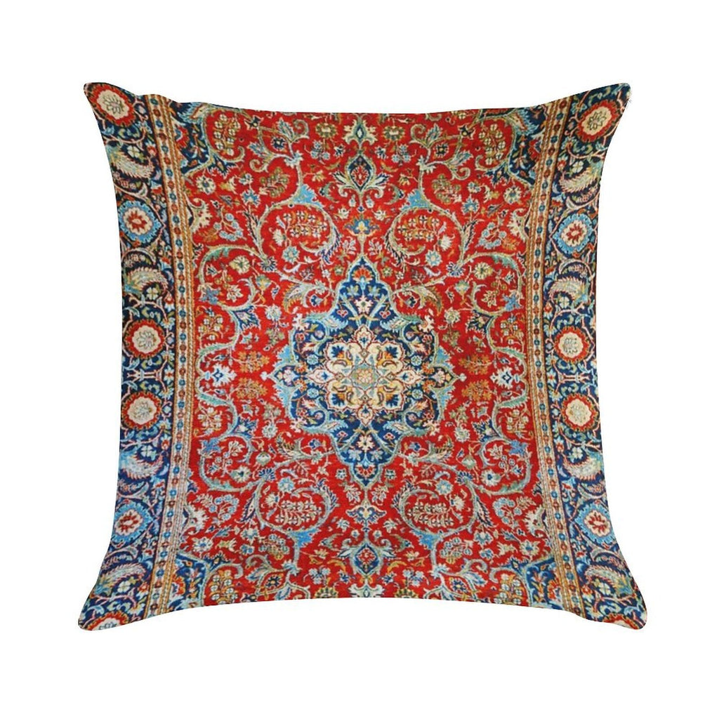 Red Blue Antique Floral Persian Carpet Print Soft Anti-Pilling Throw Pillow