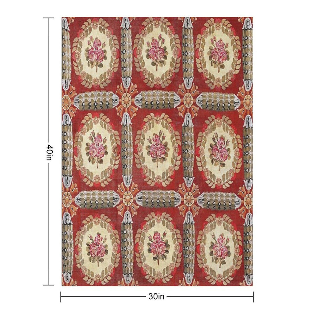 Aubusson 19th Century French Rug Print Easy Care Throw Blanket