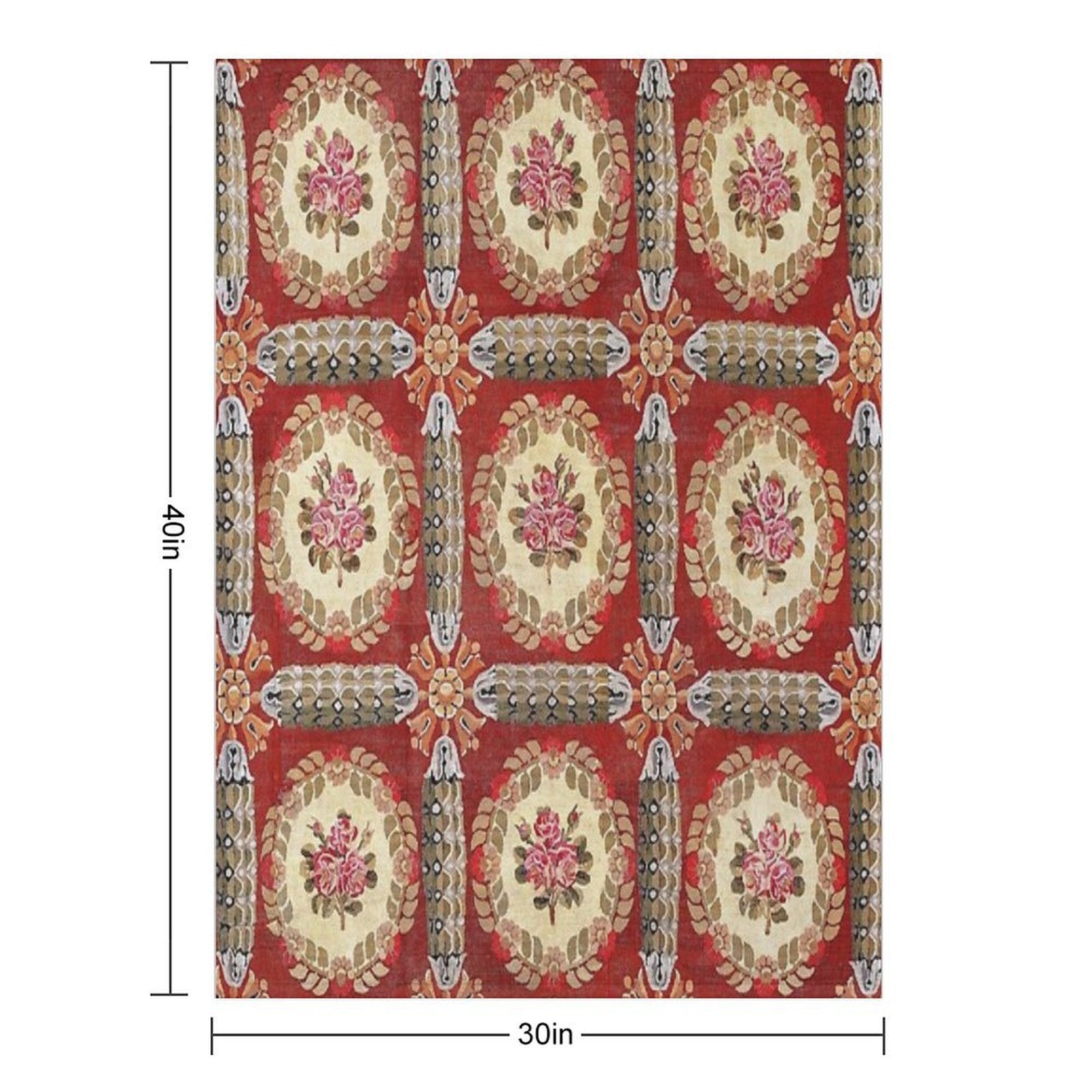 Aubusson 19th Century French Rug Print Easy Care Throw Blanket