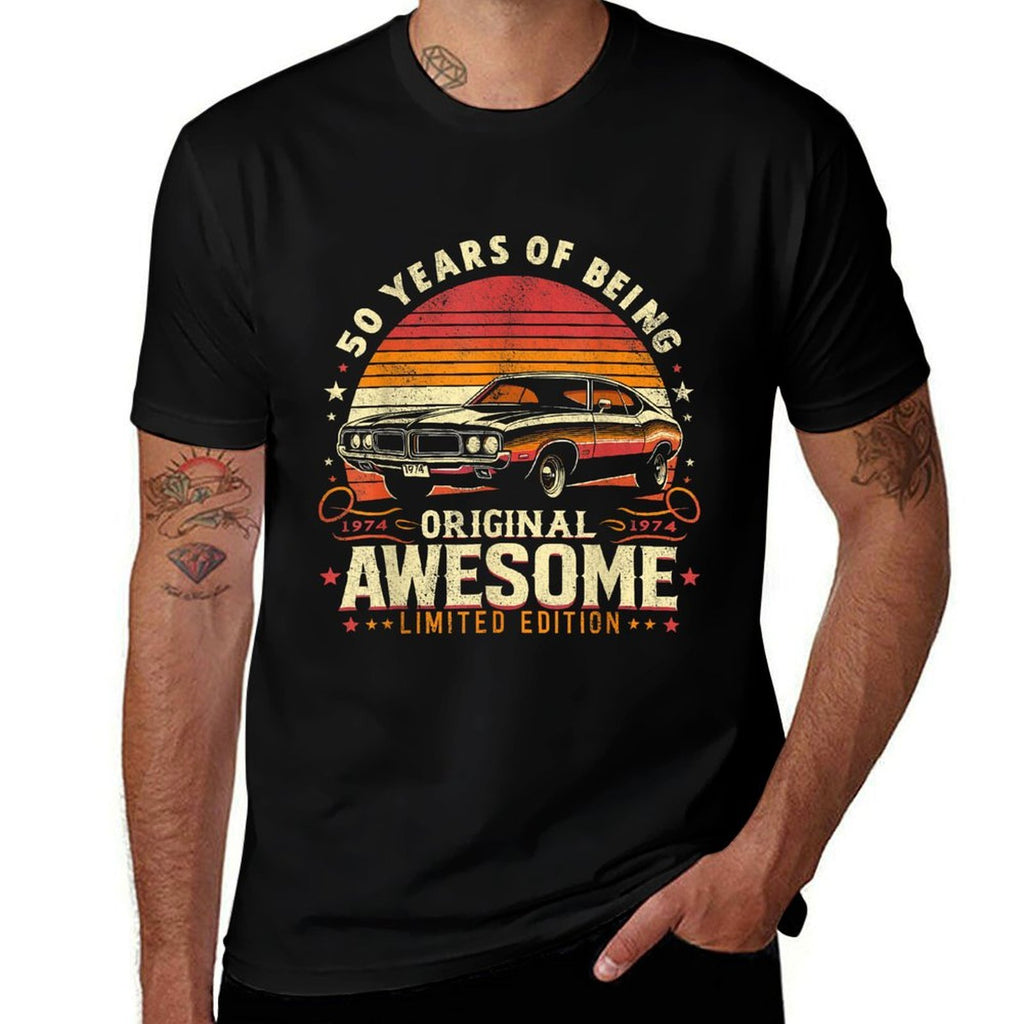 50 Year Old Vintage Classic Car 1974 50th Birthday  Rolled Sleeves T-Shirt