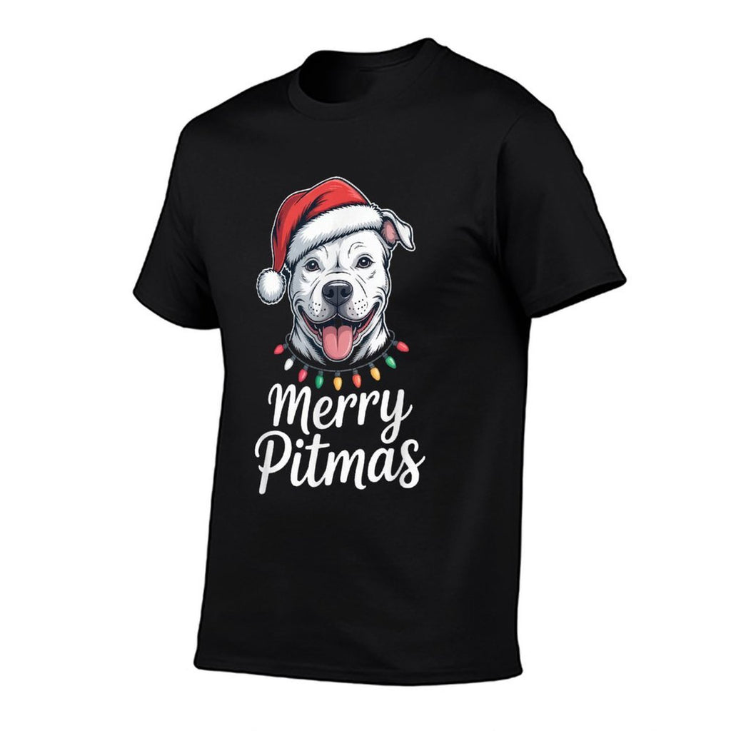 Merry Pitmas Pitbull Dog Christmas Lights Santa Hat  Vintage-inspired T-Shirt