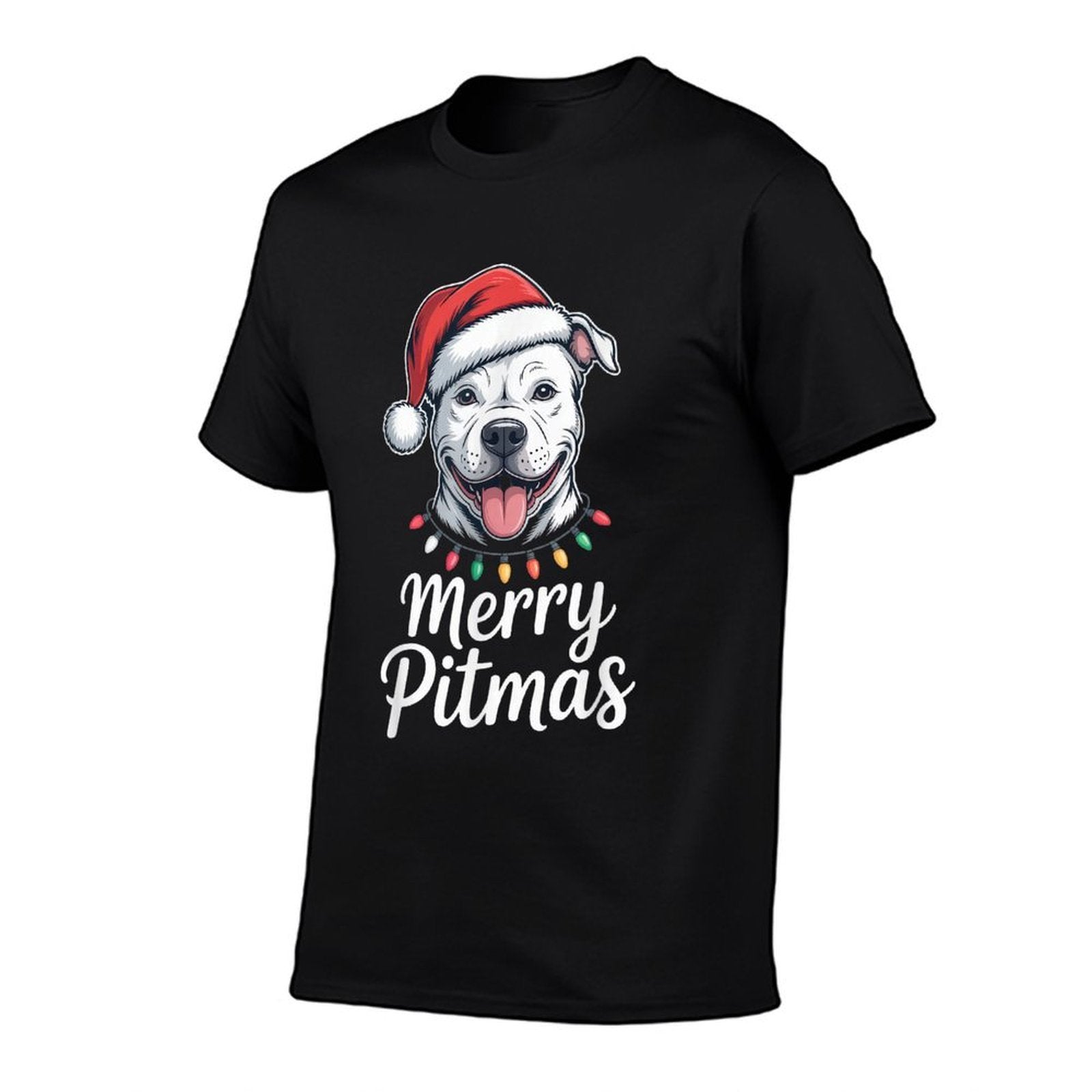 Merry Pitmas Pitbull Dog Christmas Lights Santa Hat  Vintage-inspired T-Shirt