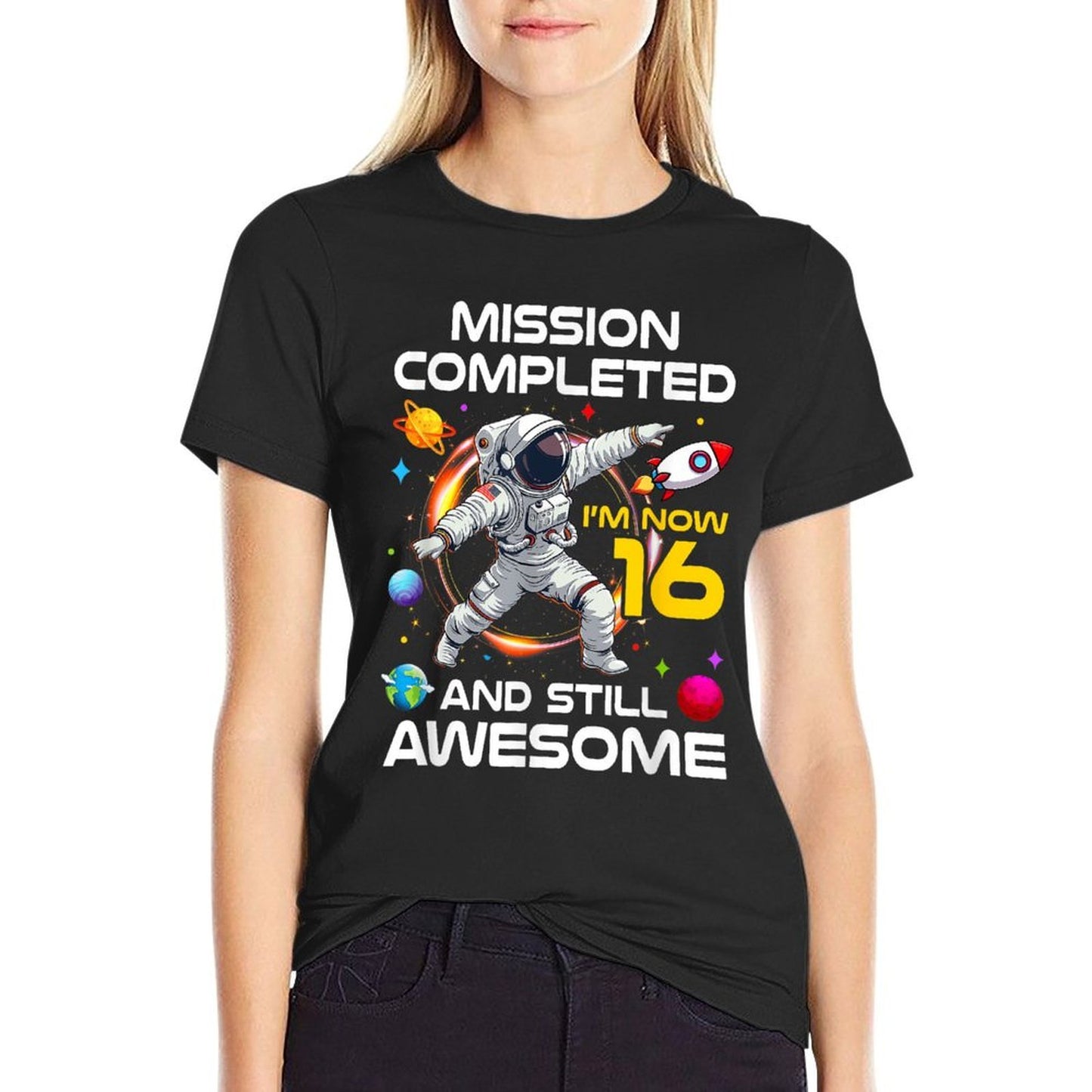 16Th Birthday Astronaut 16 Years Old Outer Space Birthday  Summer-ready Fabric T-Shirt