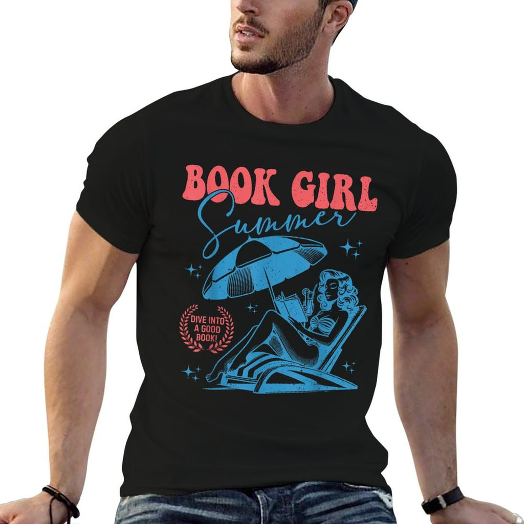 Retro Book Summer Girl Reading Book Bookworm Beach Vacation  Versatile T-Shirt