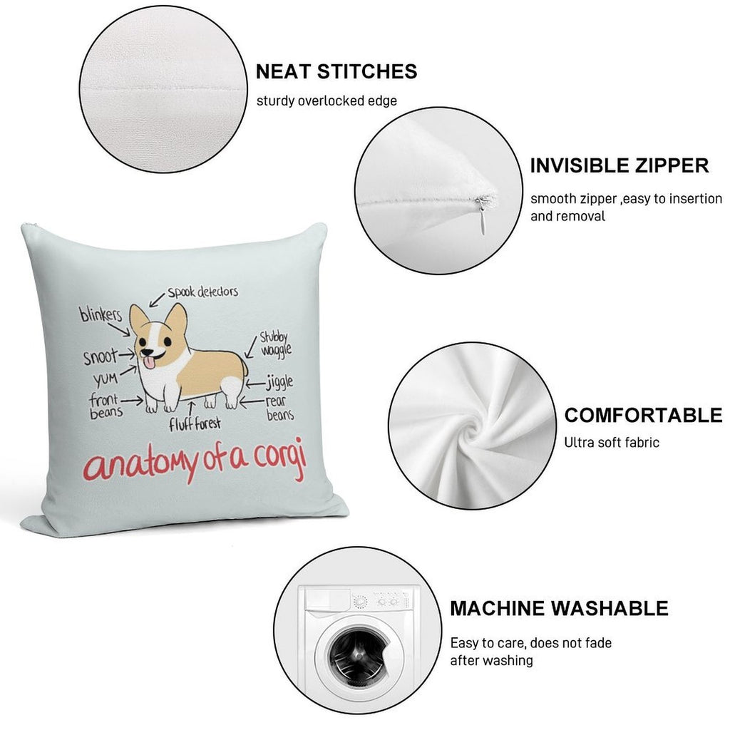 Anatomy of A Corgi Soft Short Plush Fabric Throw Pillow