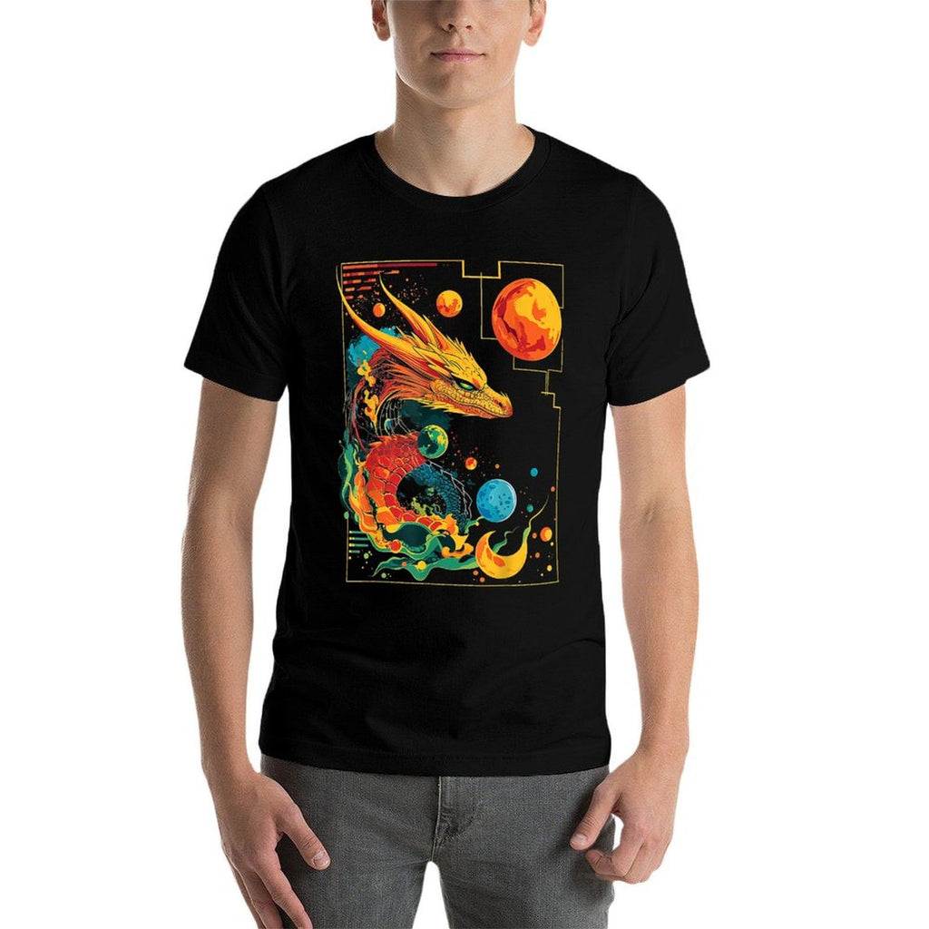 Dragon Planets Abstract Painting Geometric Animal Art  Graphic-printed T-Shirt