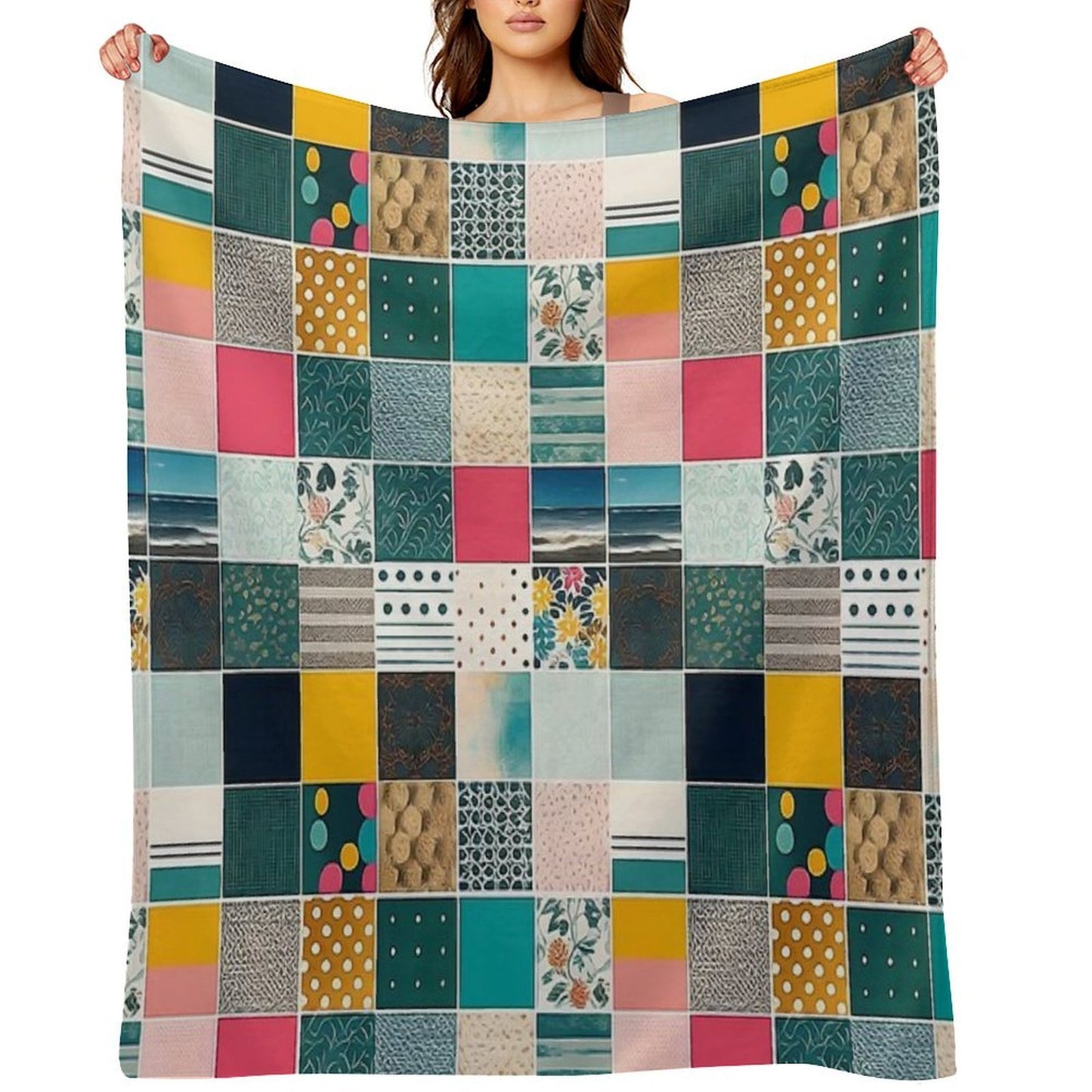 Colorful Patchwork Pattern Anti-pilling Throw Blanket