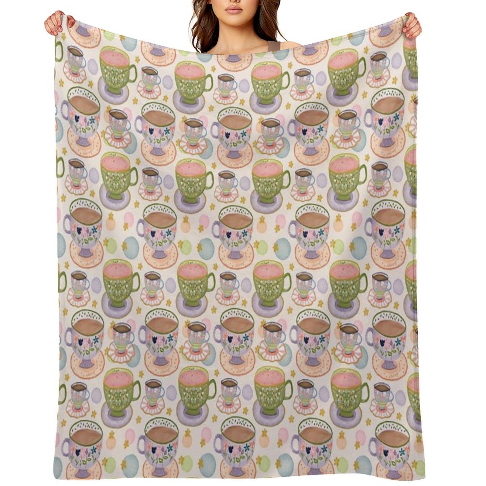 Fancy A Cup of Tea Watercolour Pattern Travel-friendly Throw Blanket