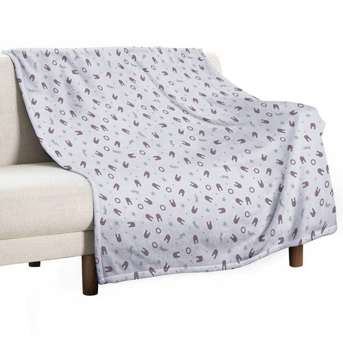 Anime Inspired Cute Kawaii Harajuku Style Grey Bolts And Stars And Chokolate Bunny Heads on Pale Beige Background Travel-friendly Throw Blanket