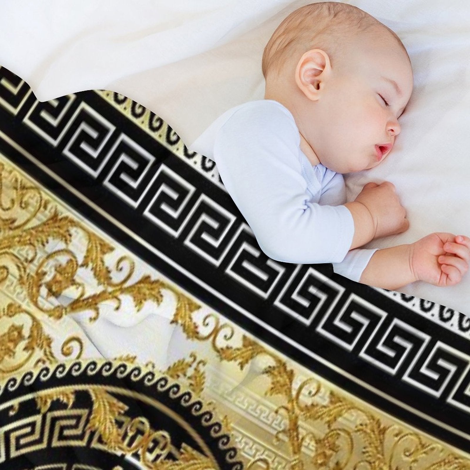 Ornate Baroque Black Gold Greek Keys Meander Travel-friendly Throw Blanket