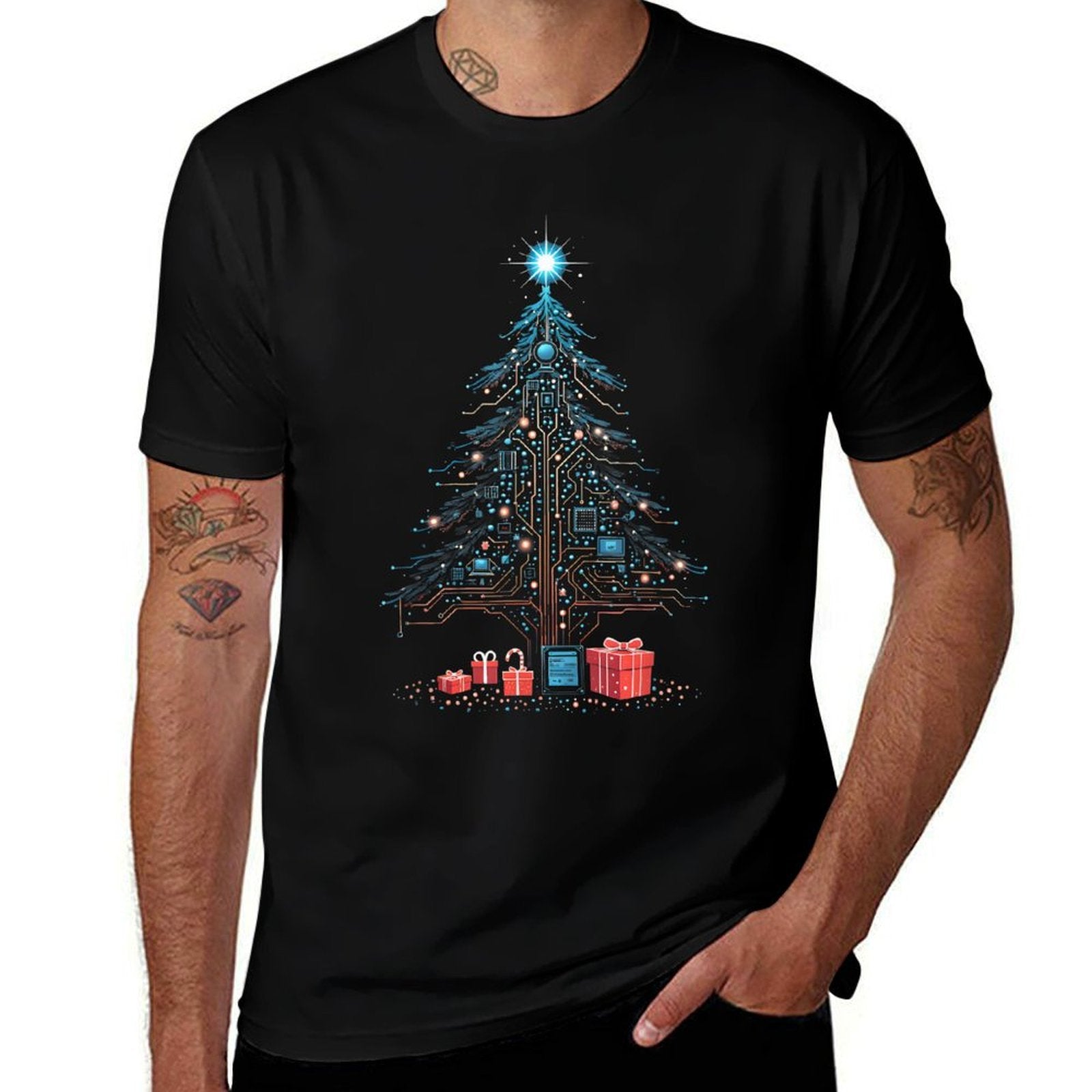 Circuits Christmas Tree Funny Tech Support IT Computer Geeks  Slim-fit Cut T-Shirt
