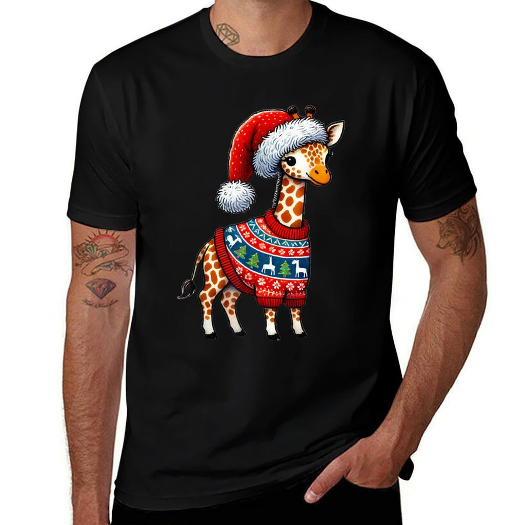 Giraffe Ugly Sweater Santa Hat Christmas  Graphic-printed T-Shirt