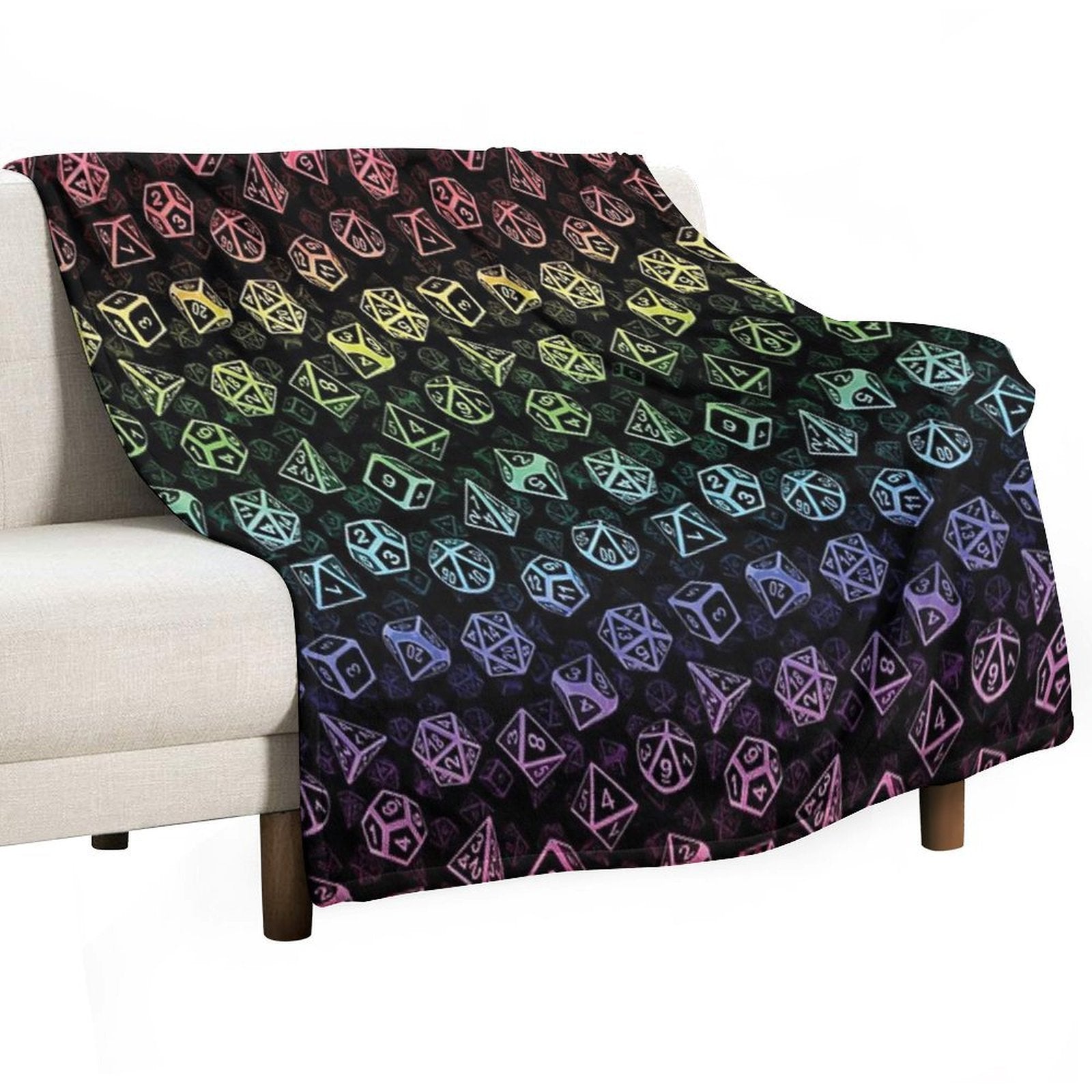 D20 Dice Set Pattern (Rainbow) Velvety-soft Throw Blanket