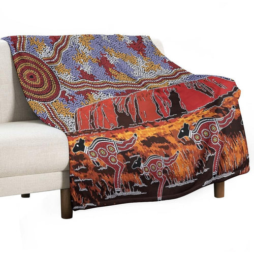 Authentic Aboriginal Art - Uluru  Ayers Rock Compact Throw Blanket
