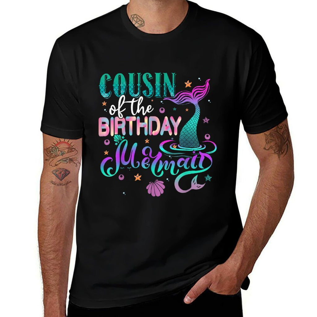 Cousin Of The Birthday Mermaid Family Matching Party Squad  Ribbed Collar T-Shirt