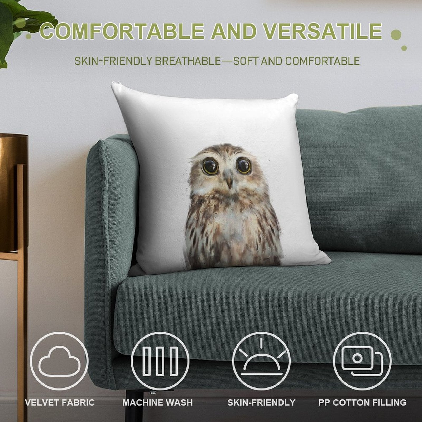 Little Owl Soft Washable Throw Pillow