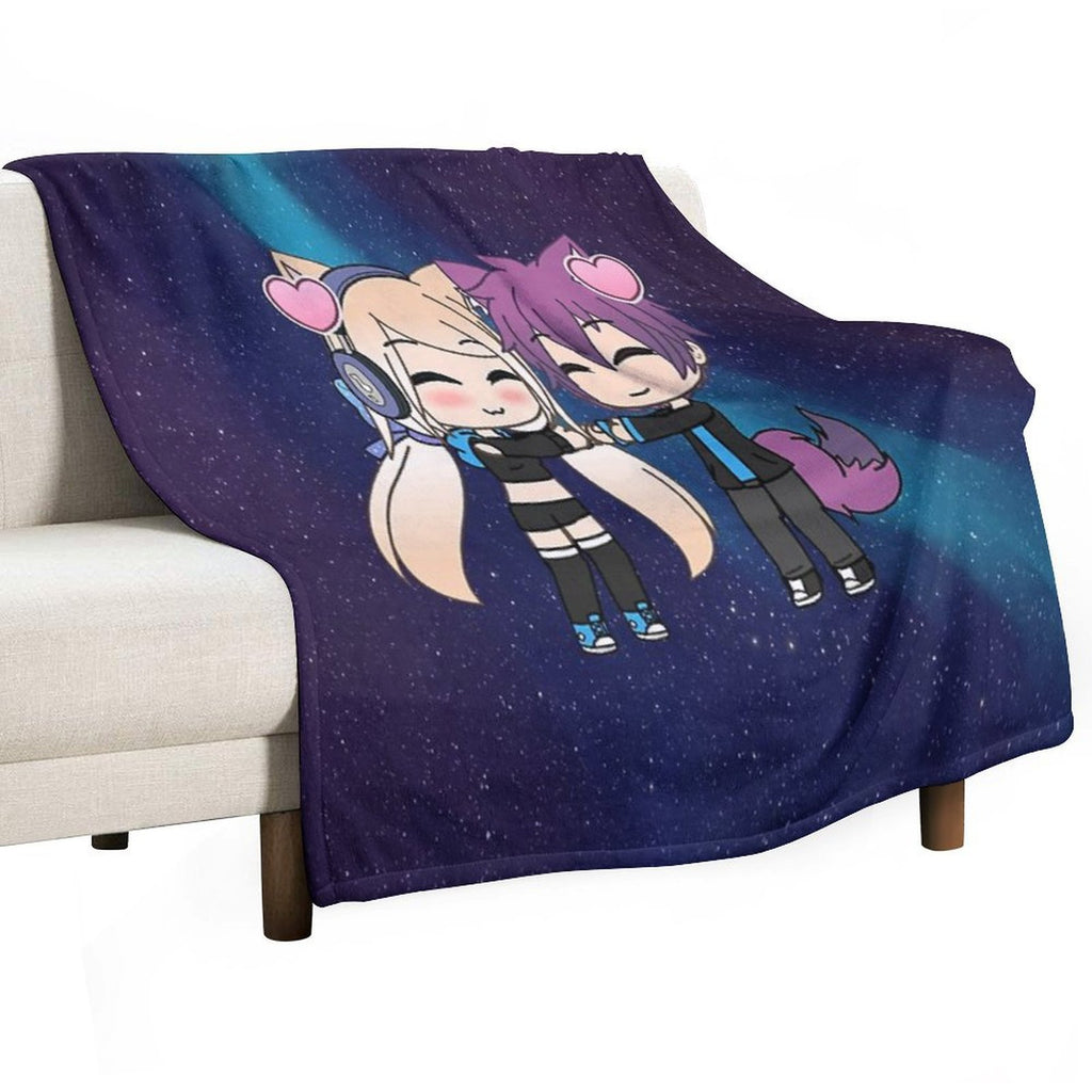 Cute Gacha Girl And Boy with Fox Tail Travel-friendly Throw Blanket