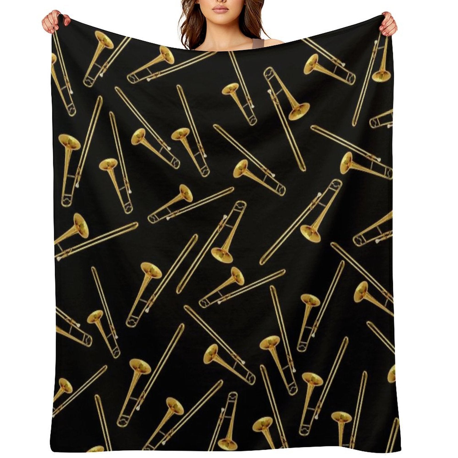 Vintage Gold Trombone Eco-conscious Throw Blanket