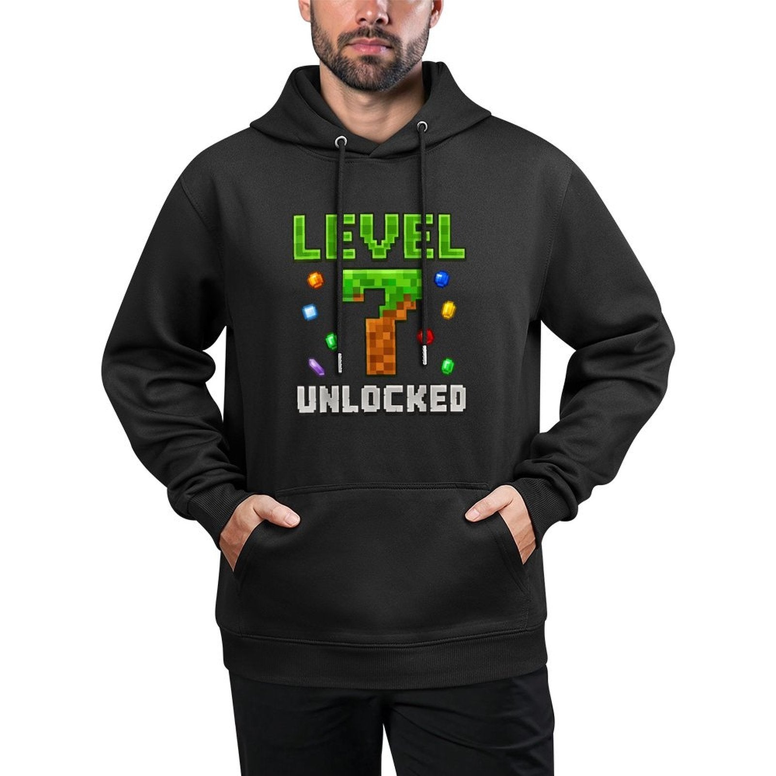 Birthday Boy Level 7 Unlocked 7th Birthday Game Pixel Unisex Design Hoodie