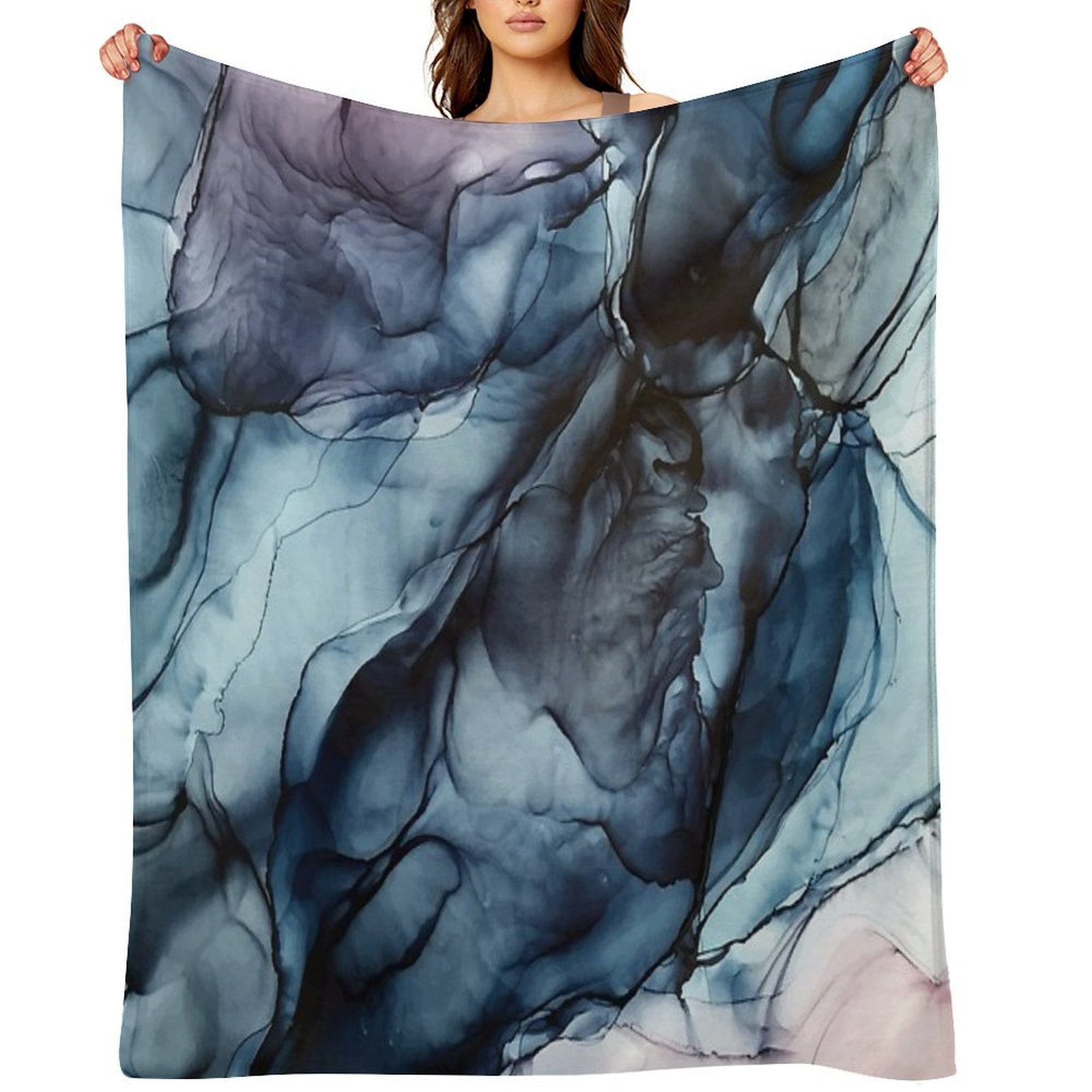 Blush And Darkness Abstract Alcohol Ink Painting Multi-functional Throw Blanket
