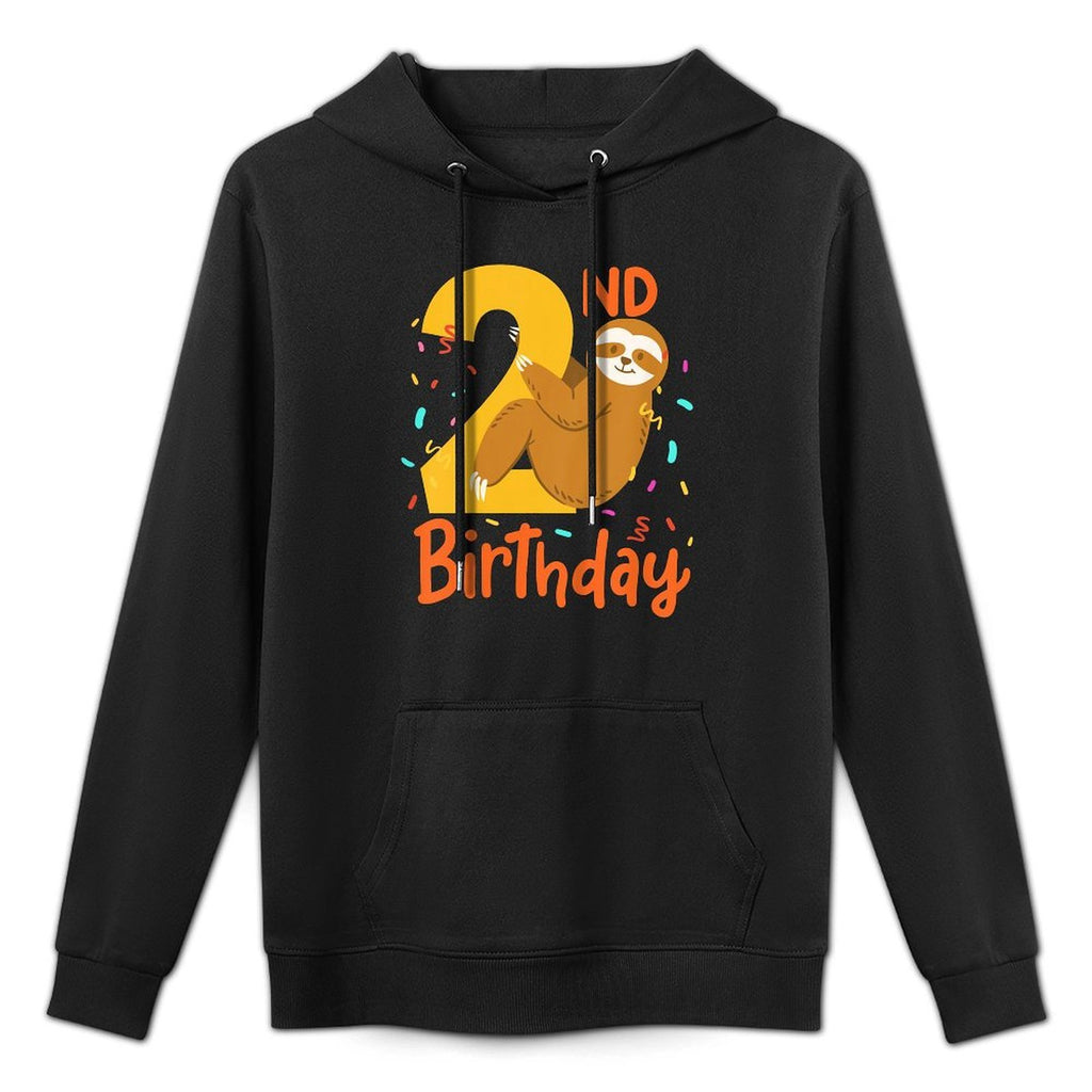 Kids 2nd Birthday Sloth Two 2 Years Old Shrink-Resistant Hoodie