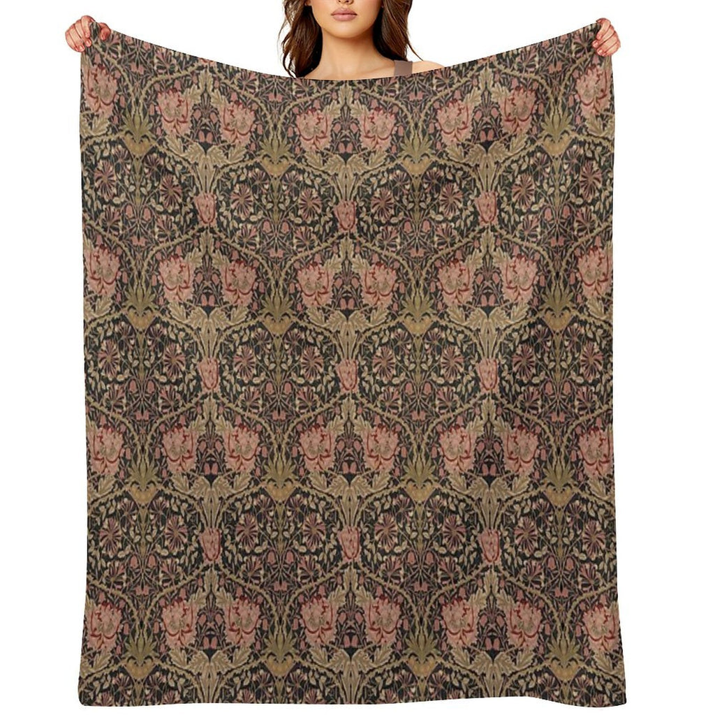 Honeysuckle Trellis Rich Black William Morris Pattern Gift-ready Throw Blanket
