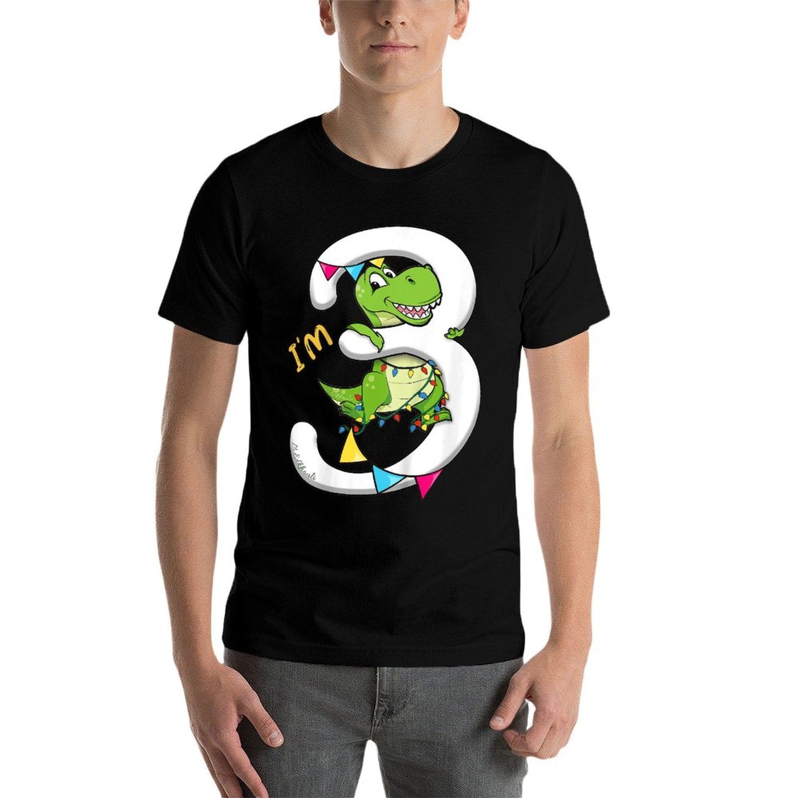 3rd Birthday Dinosaur  Dino Third Bday Im 3 Years Boys  Summer-ready Fabric T-Shirt