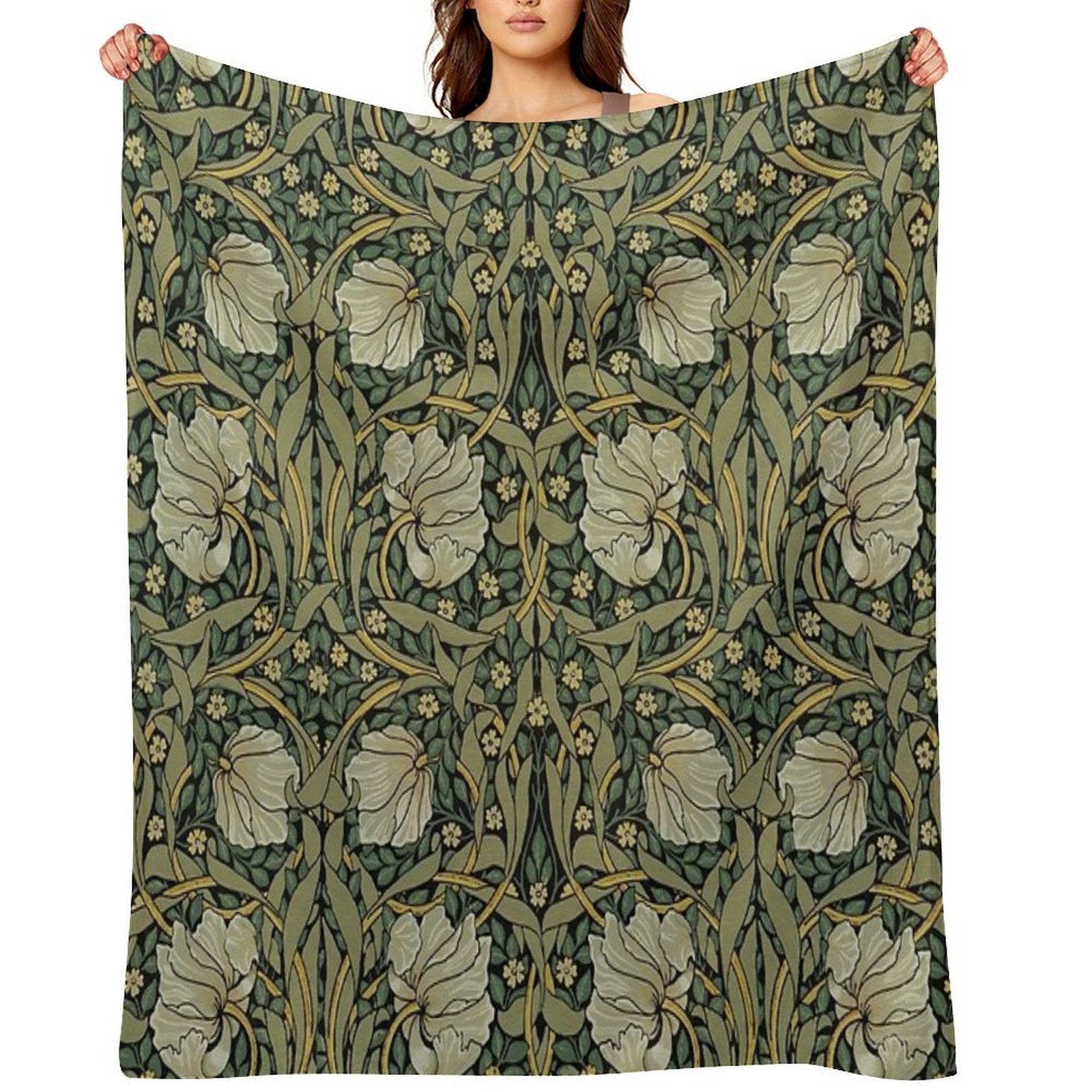 William Morris Green Vintage Floral HD Premium Throw Blanket