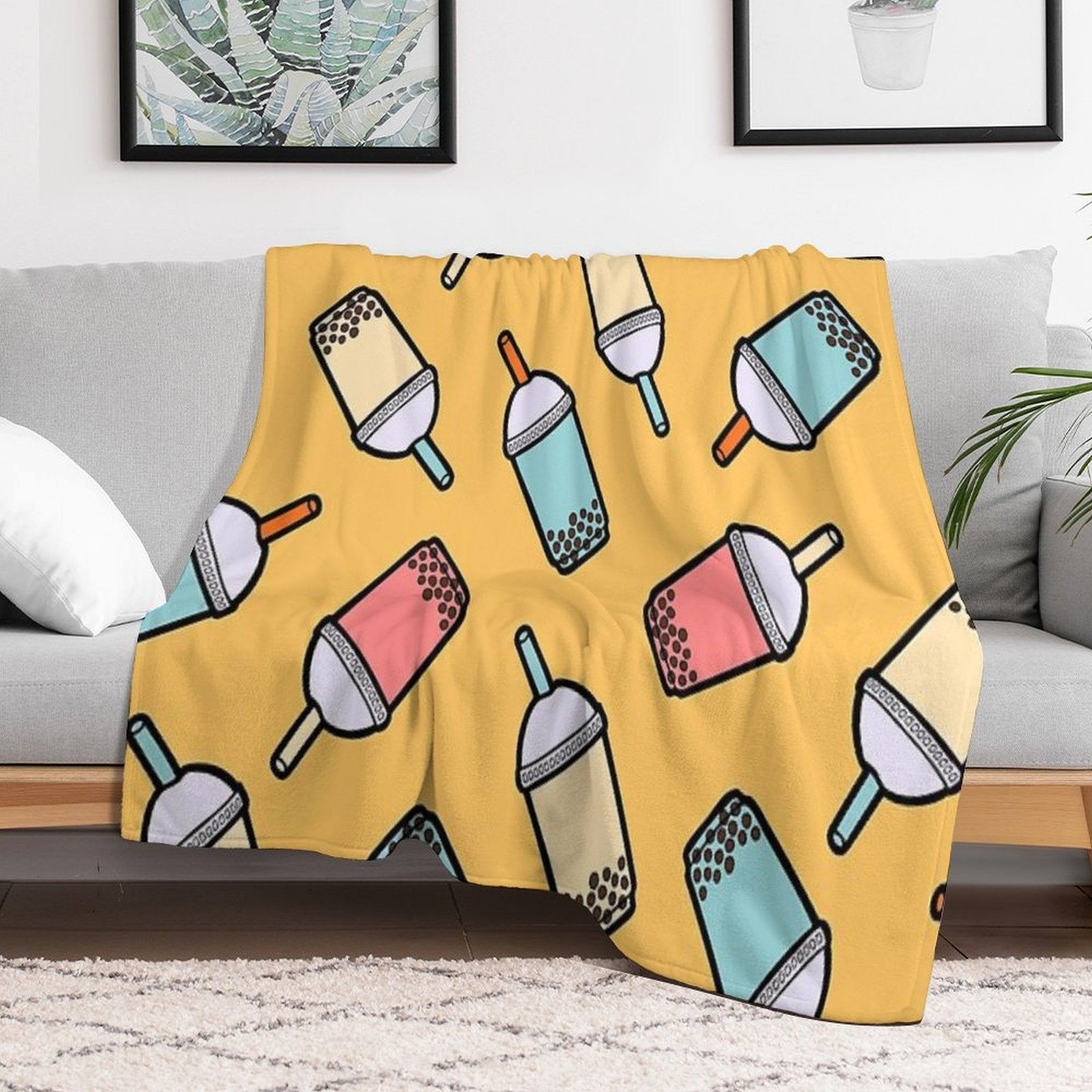 Bubble Tea Pattern Multi-functional Throw Blanket