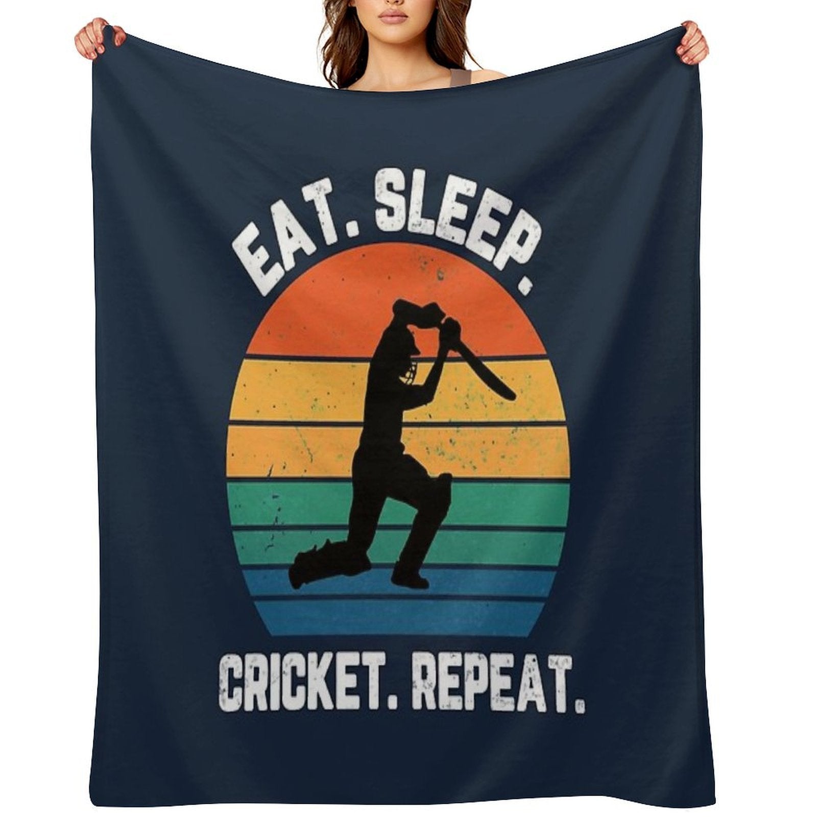 Eat Sleep Cricket Repeat Sunset White Text Premium Throw Blanket