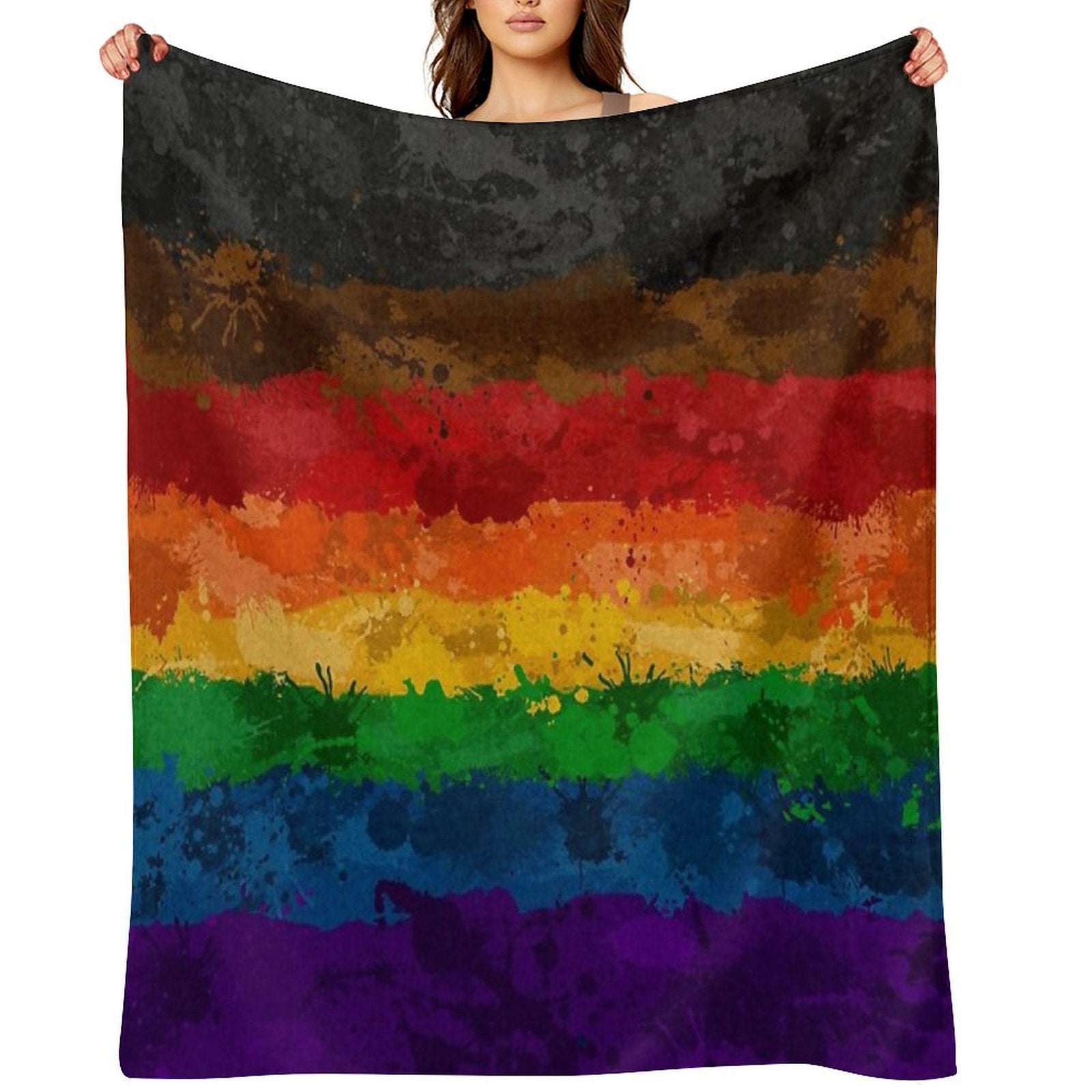 Abstract Paint Splatter Inclusive Rainbow Pride Flag Pattern Wrinkle-free Throw Blanket