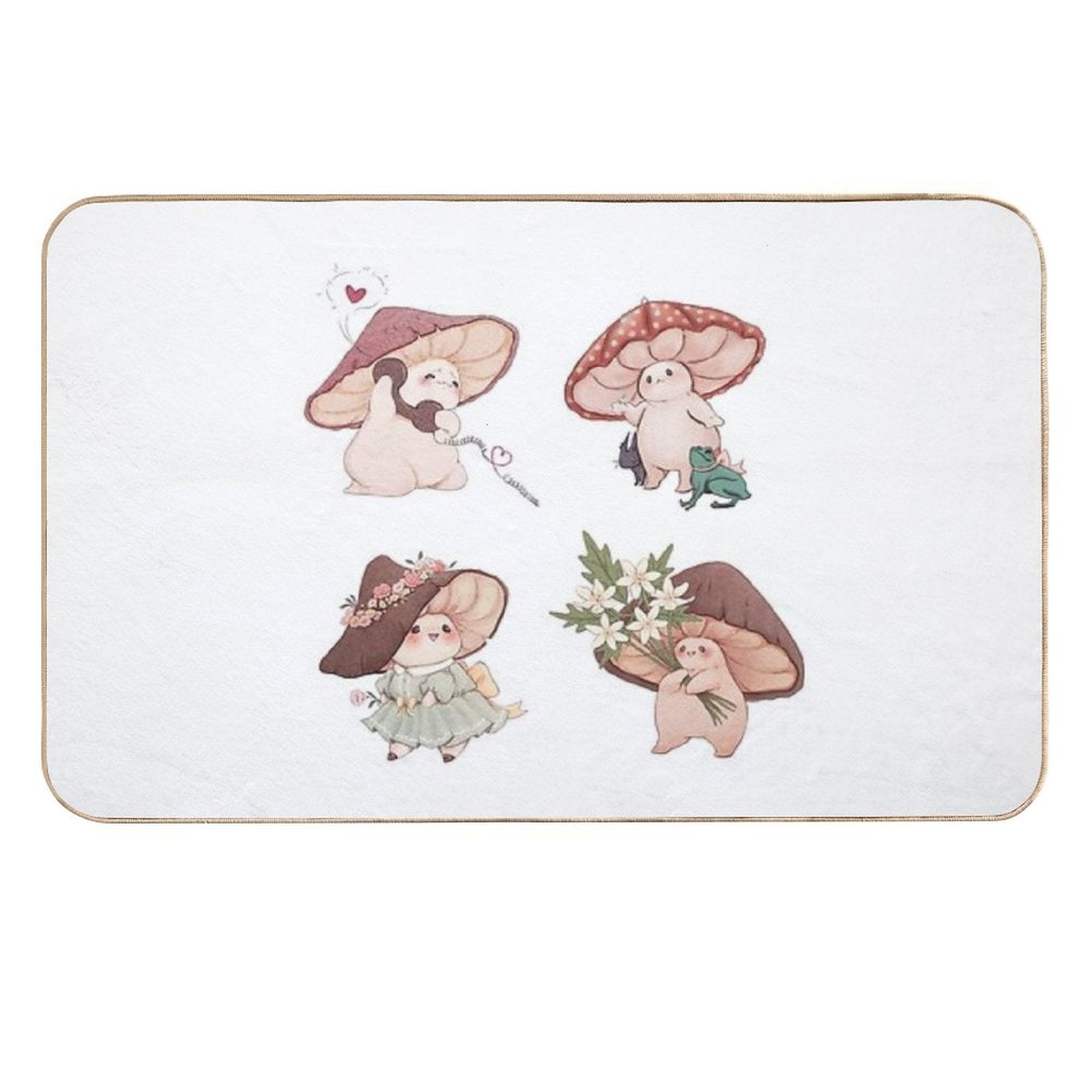 Four Vibrant Mushrooms Friends  Toxin-Free Bath Mat