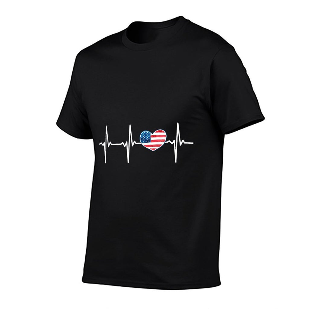 Heartbeat EKG America Heart Love Patriotic 4th of July  Stretchy T-Shirt