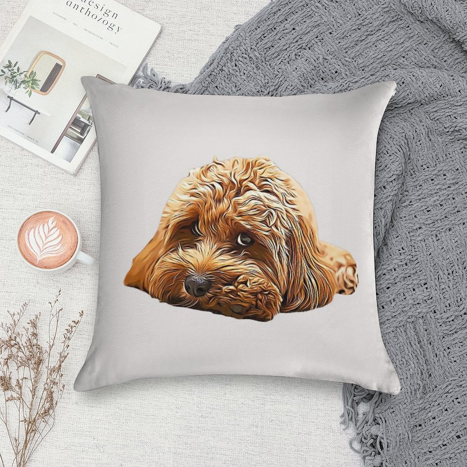 Cavapoo Cavoodle Cockerpoo Puppy Designer Dog Poodle Mix Soft Warmth Comfort Throw Pillow