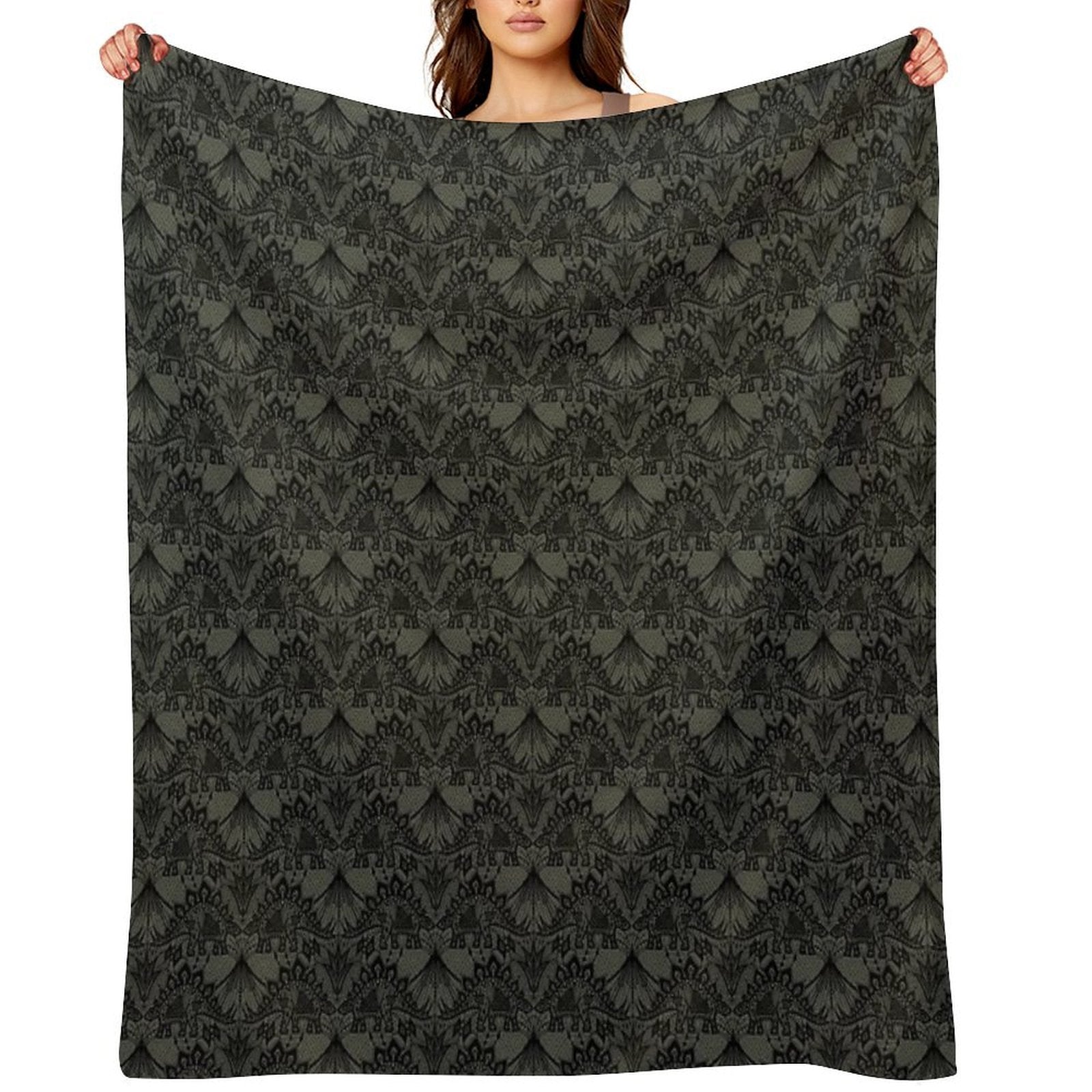 Stegosaurus Lace - Black  Grey Lightweight Throw Blanket