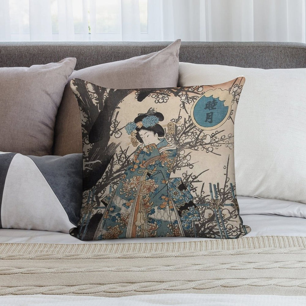 Classic Vintage Ukiyo-e Japanese Art Geisha Portrait Soft Gift Ready Throw Pillow
