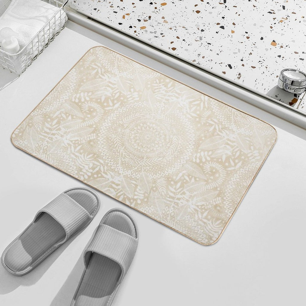 Medallion Pattern in Pale Tan  Stain-Proof Bath Mat