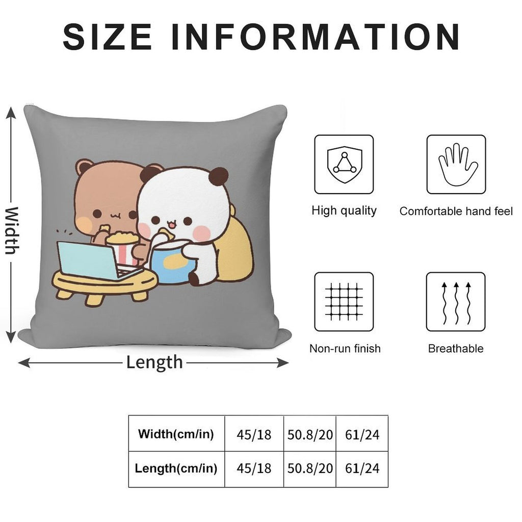 DuDu Bear And BuBu Panda Watching Movie Together❤️ Soft Washable Throw Pillow