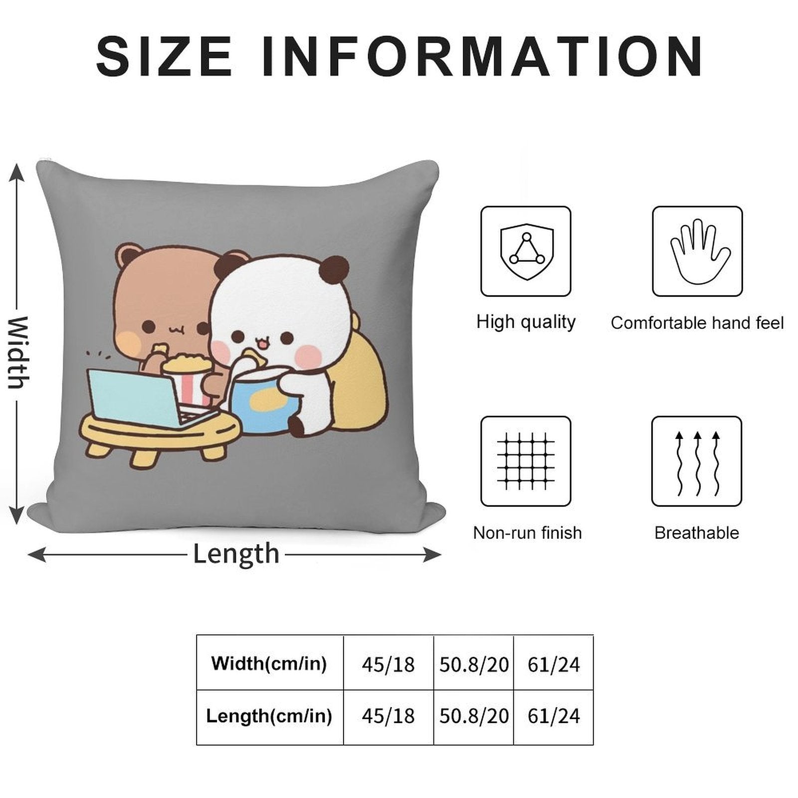 DuDu Bear And BuBu Panda Watching Movie Together❤️ Soft Washable Throw Pillow