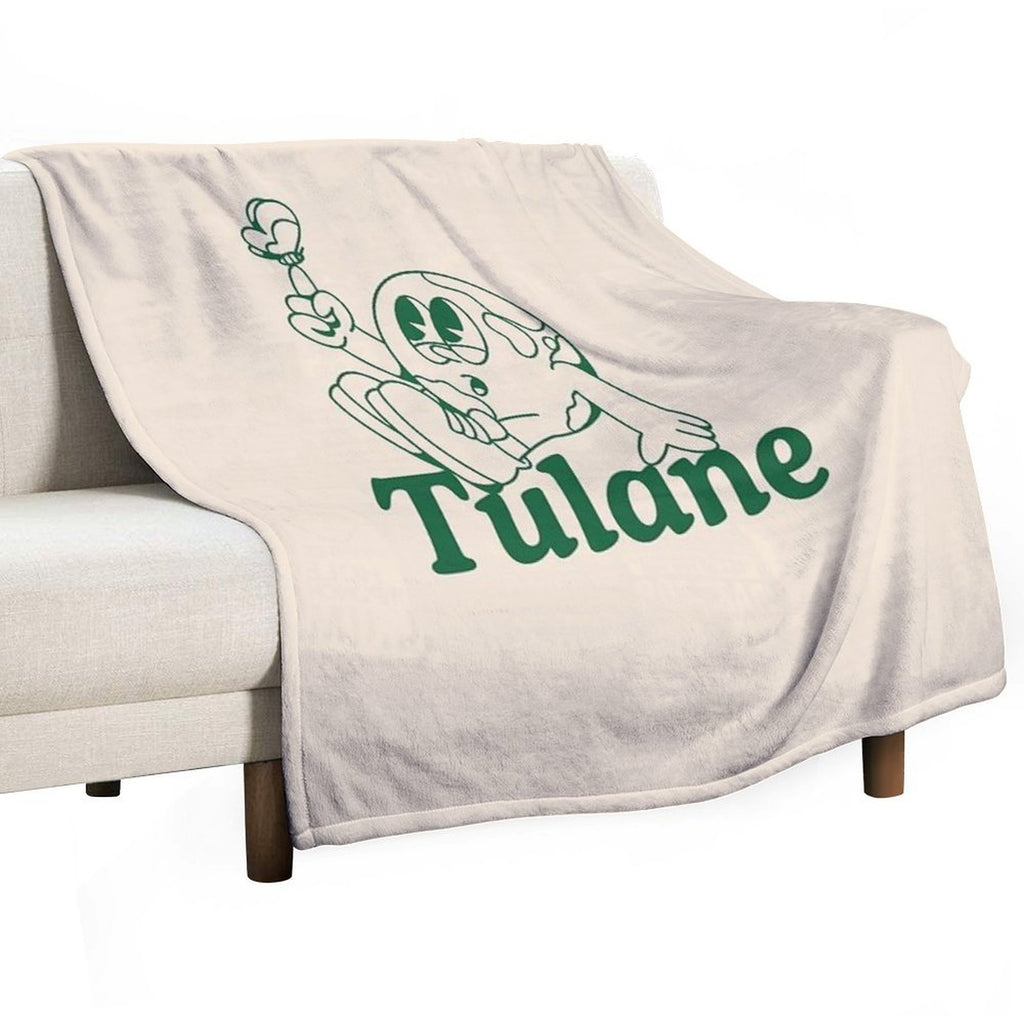 Green New Orleans Tulane Illustrated World Touching Butterfly - Retro Trendy Comfort Throw Blanket