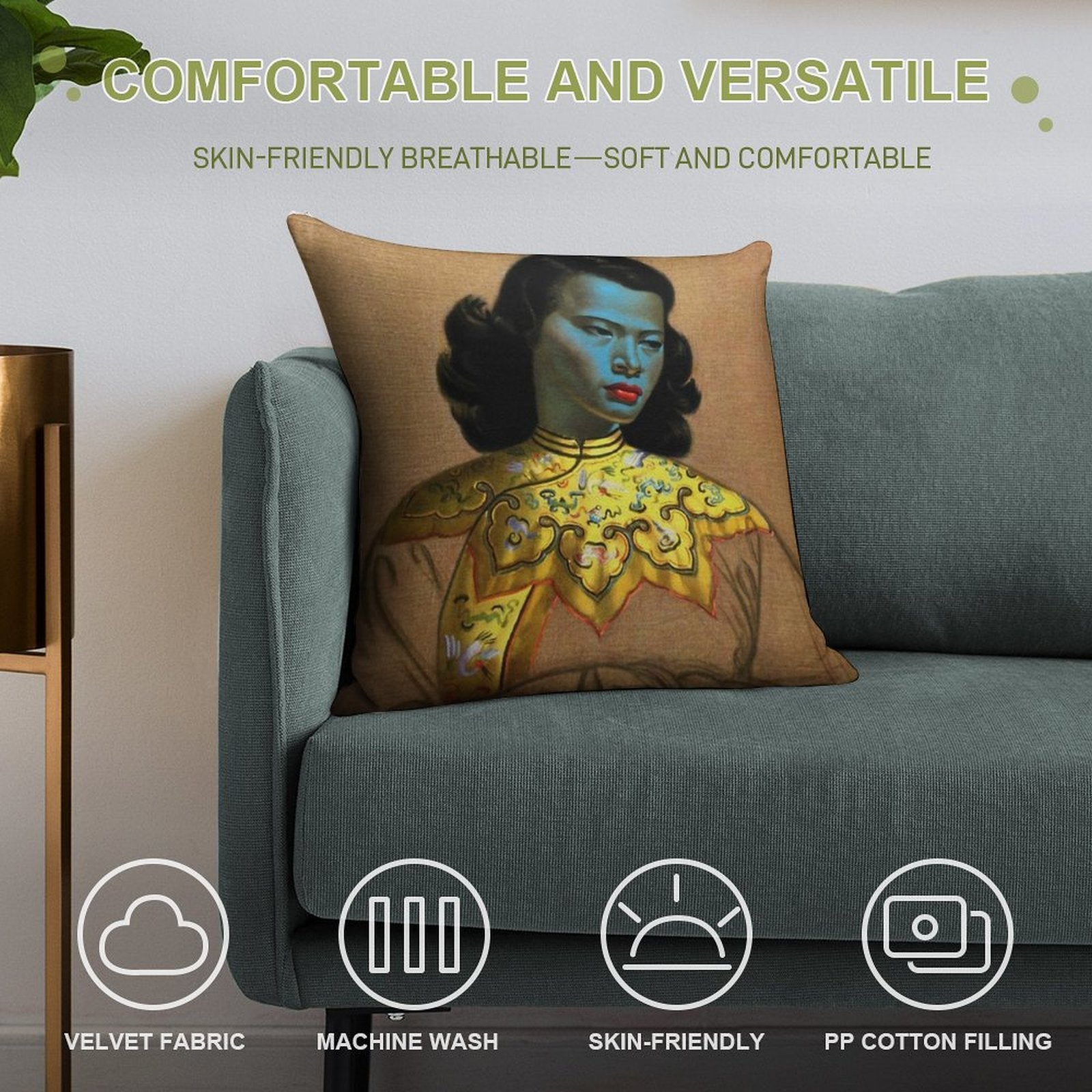Vladimir Tretchikoff Vintage Painting, Famous Art Reproduction, Asian Fashion Illustration Soft Luxury Feel Throw Pillow