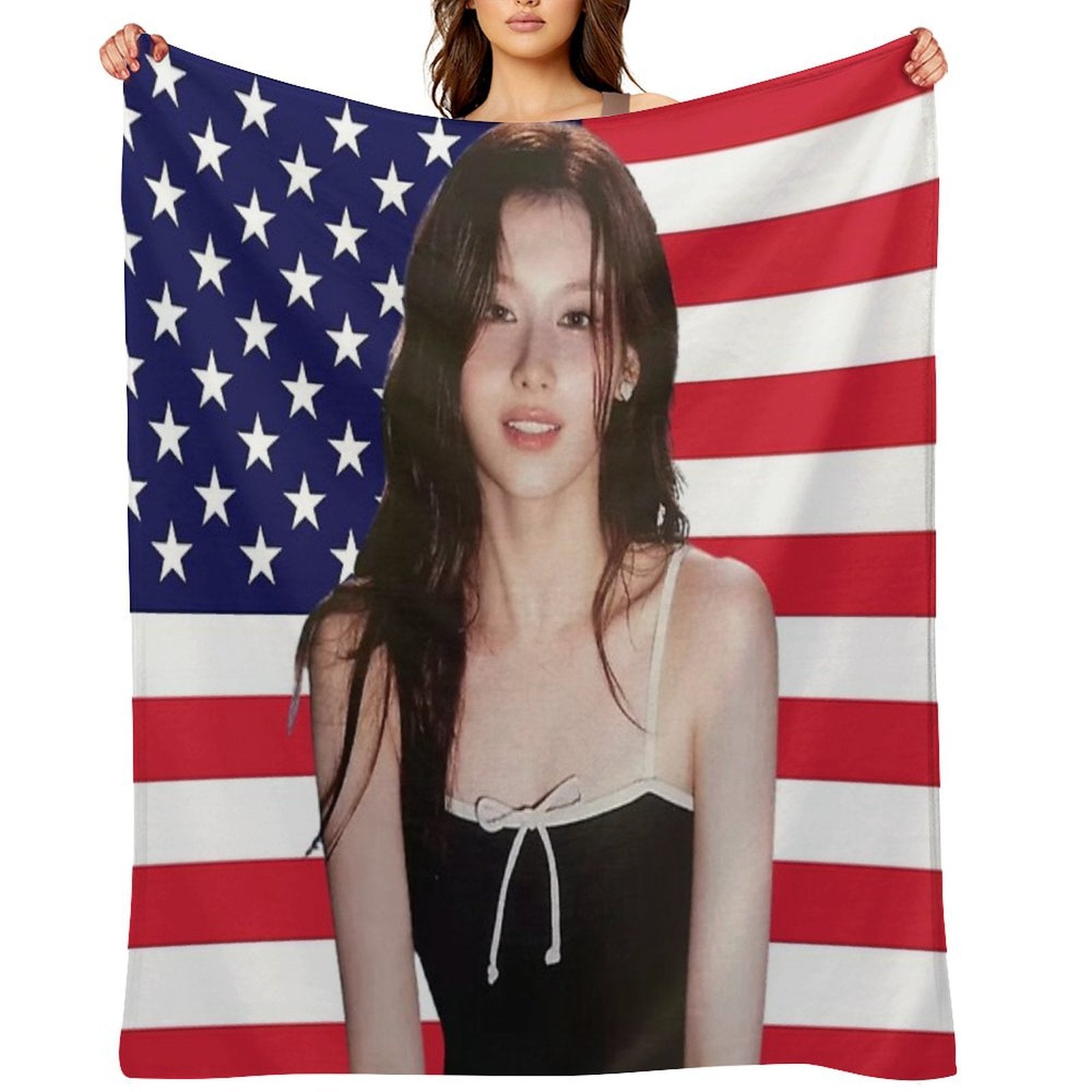 Kpop Sana Twice USA Flag Funny Kpop Easy Care Throw Blanket